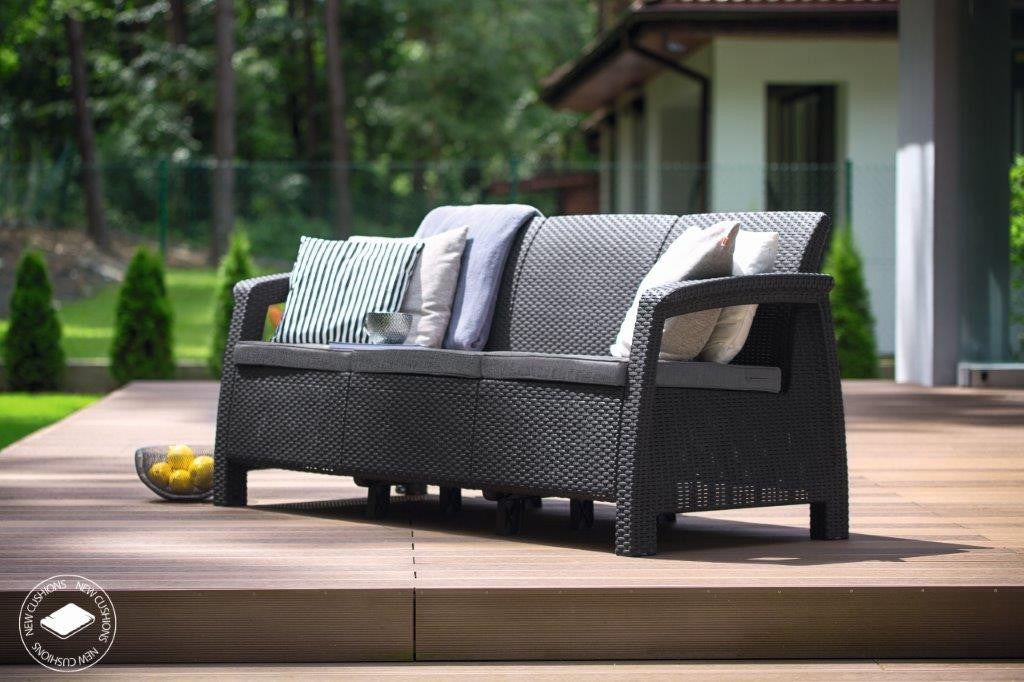 Keter Corfu love seat max kerti bútor, háromszemélyes kanapé, grafit