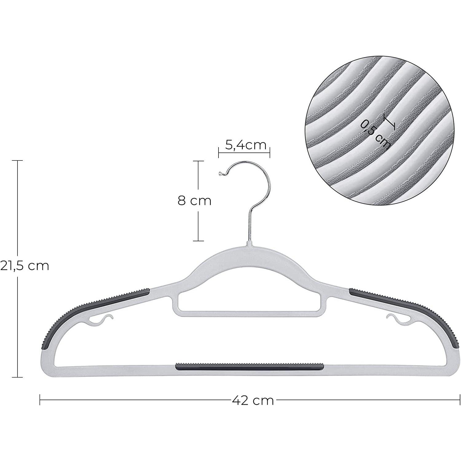 Műanyag ruhafugas 30 db, csúszásmentes
felület szürke-2