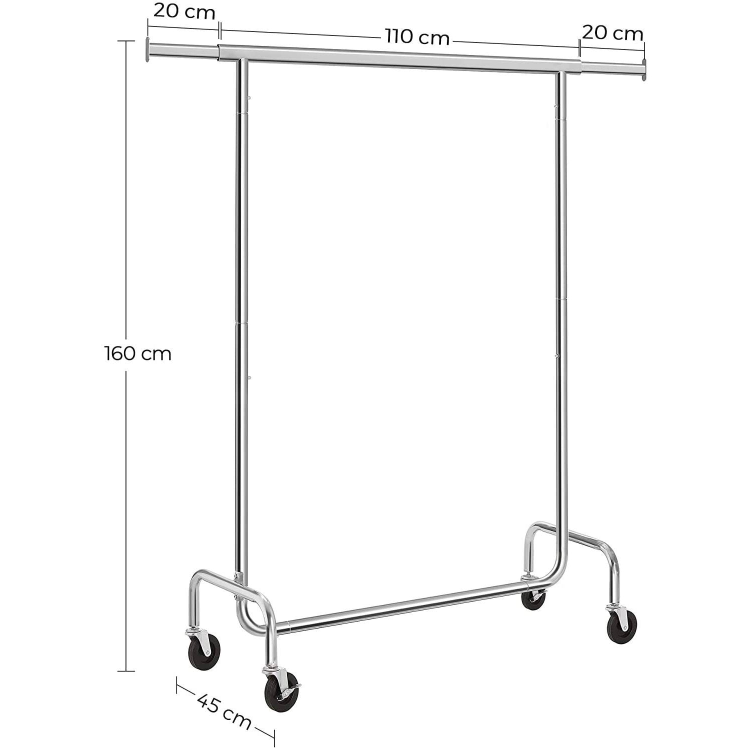 Gurulós ruhaállvány, ezüst 110-150x45x160cm-2
