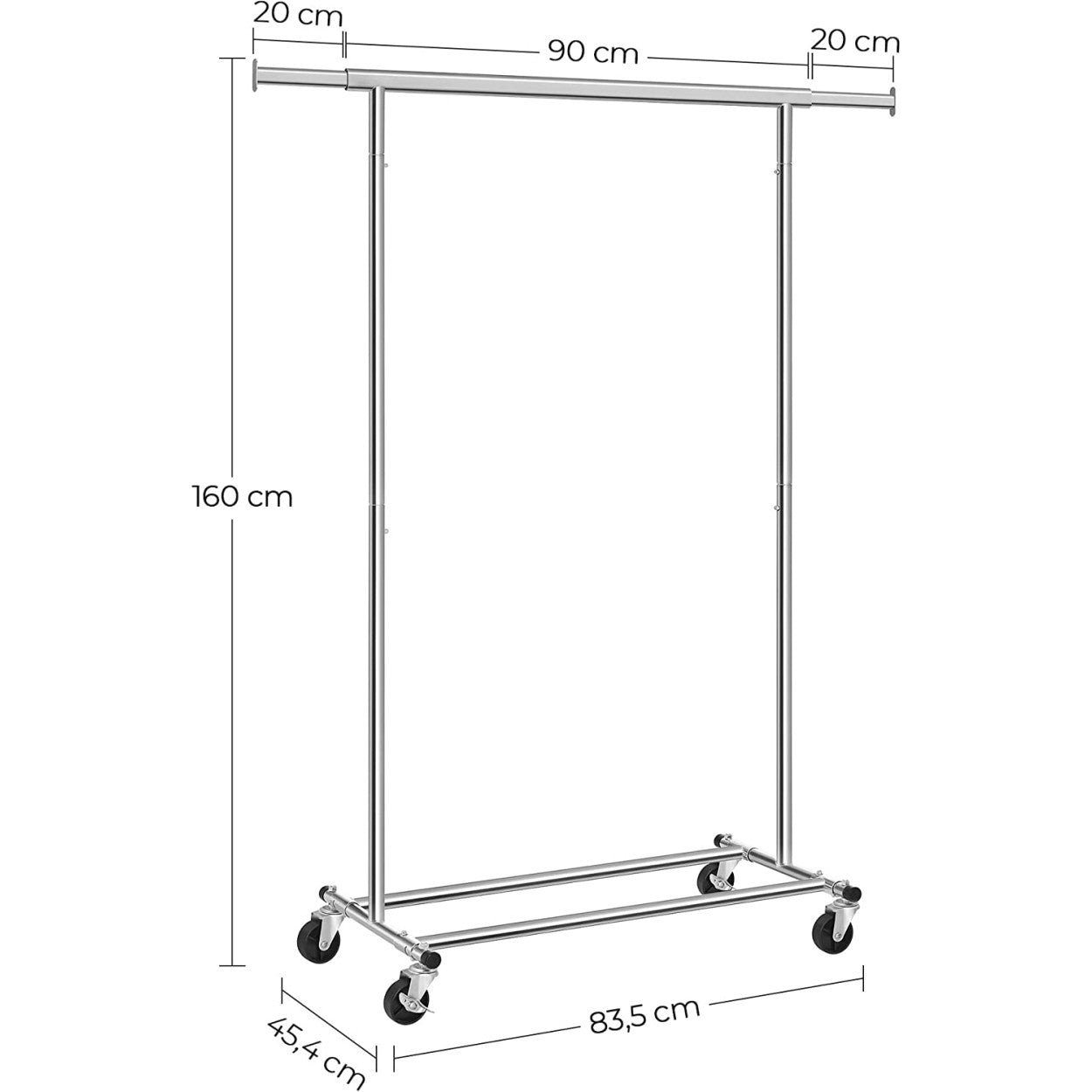 Ruhaállvány gurulós 90kg teherbírású, ezüst-2