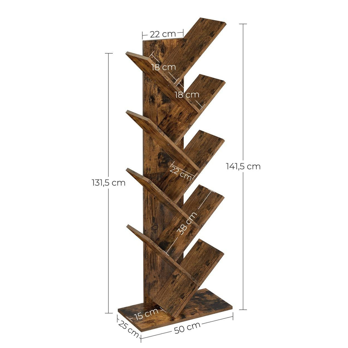 Könyvespolc, állópolc, rusztikus barna 50x25x141cm-2