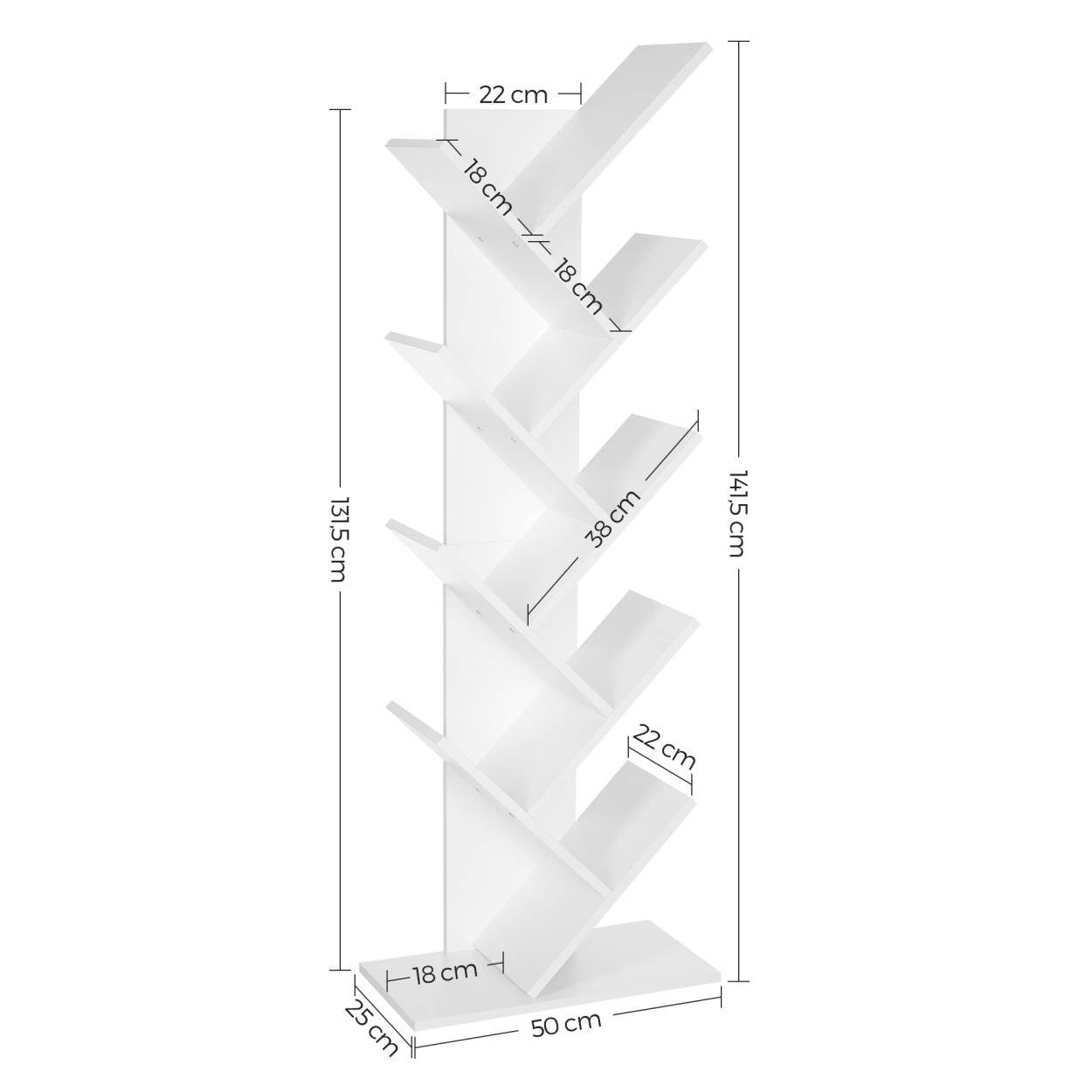 Könyvespolc, állópolc, fehér 50x25x141cm-2