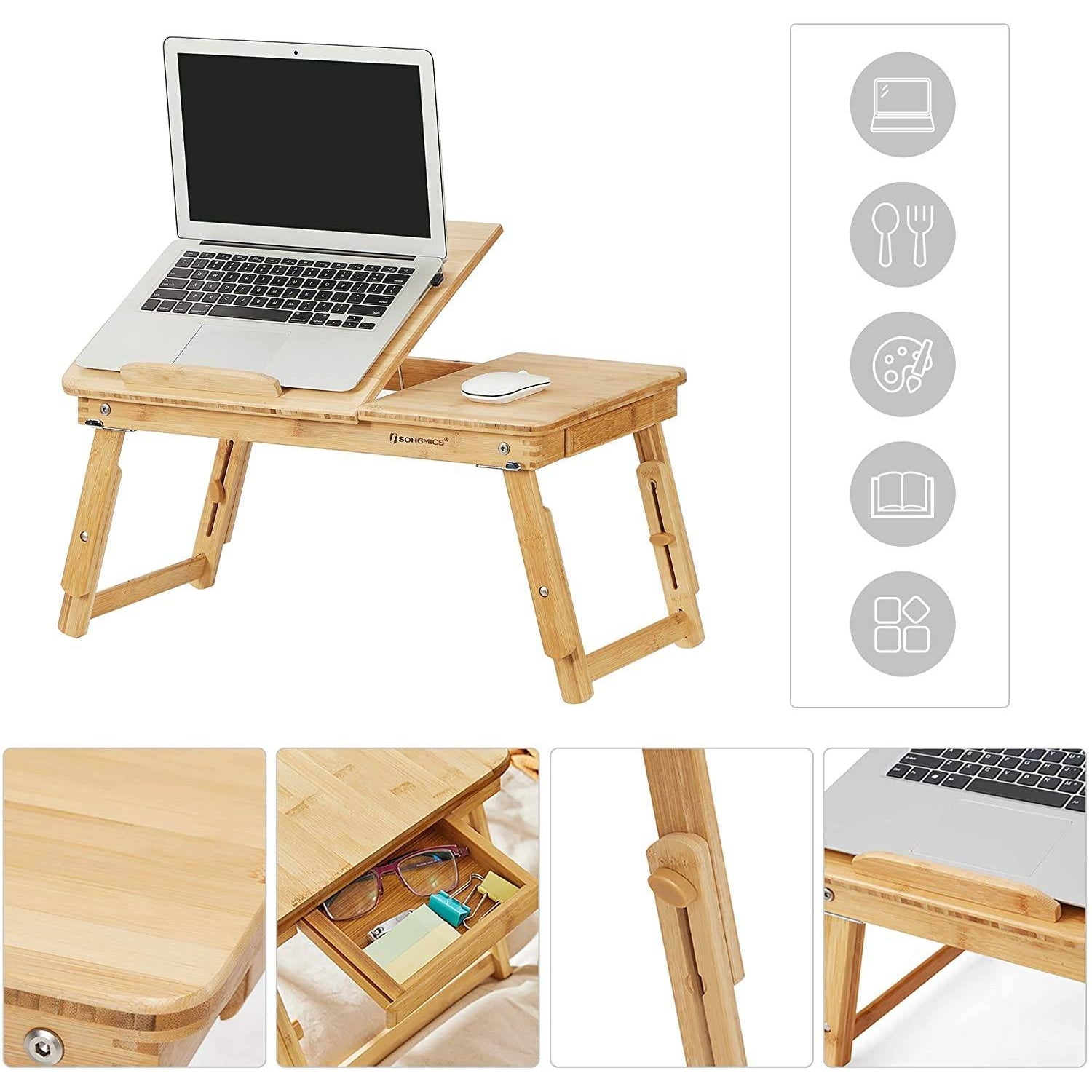 Bambusz laptop asztal állítható magasság 55x35cm-1