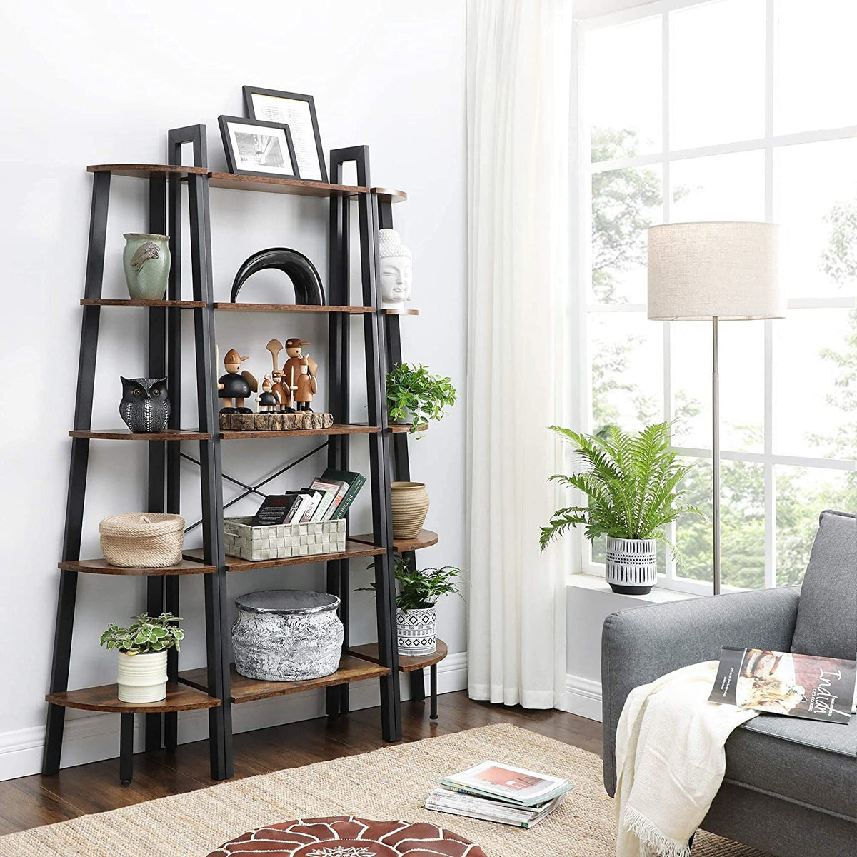 Könyvespolc, álló polc, rusztikus barna 34x34x158cm-5