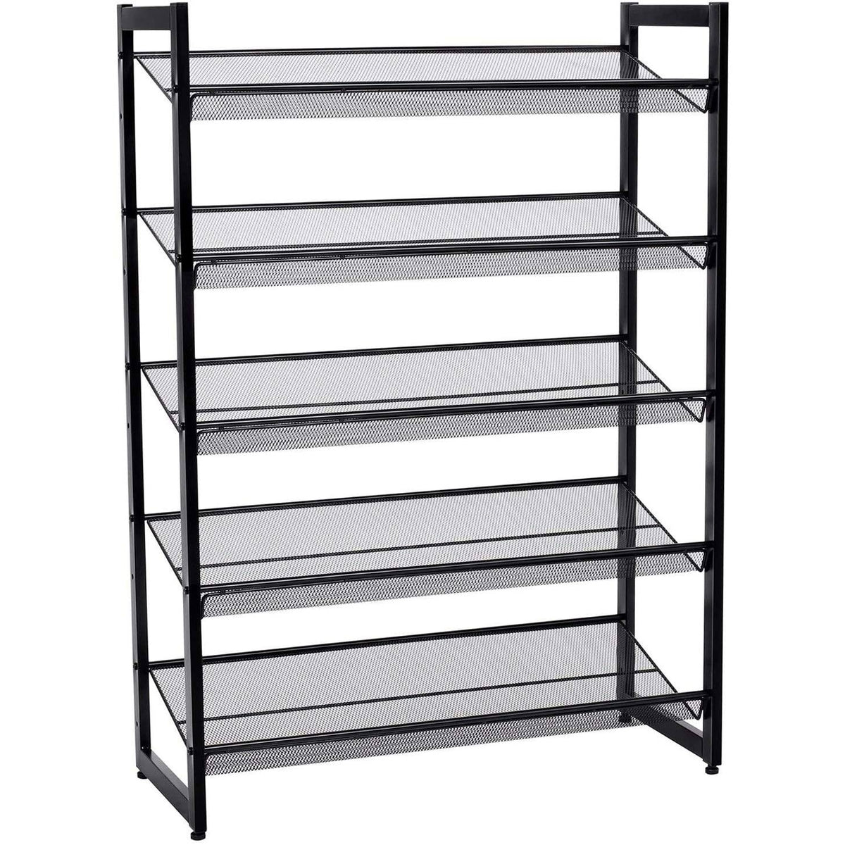 Cipőtartó polc 5 szintes fém háló polcokkal, fekete 74x30x104cm-0