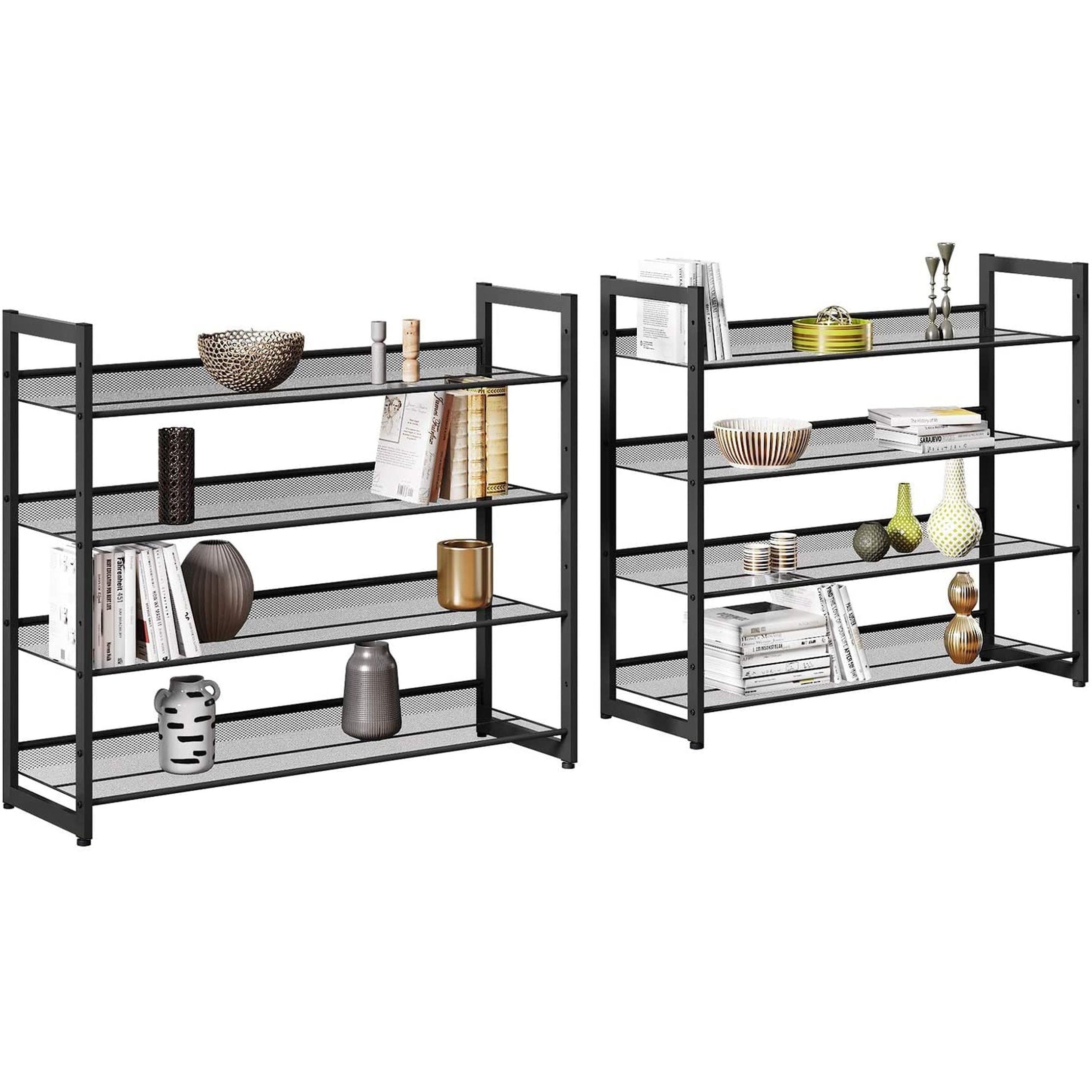 Cipőtartó polc 2x4 szintes fém háló polcokkal, fekete 92x30x163cm-4