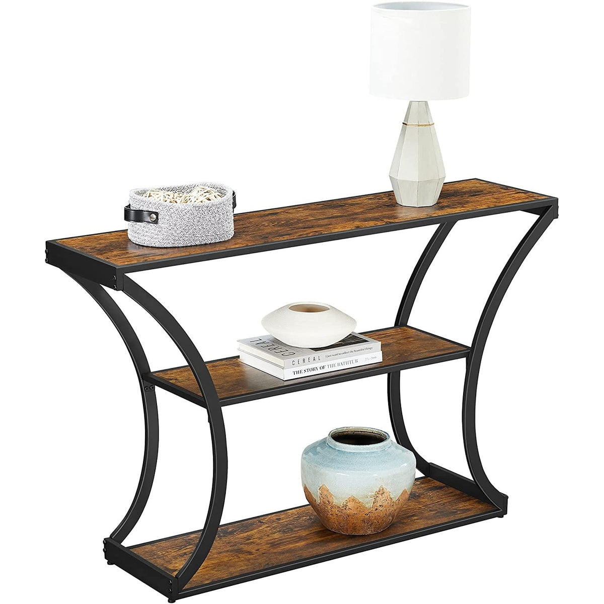 Konzolasztal polcokkal, rusztikus barna 120x30x80cm-0