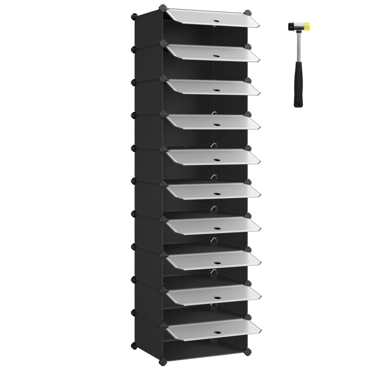 Cipőtároló doboz 10 db moduláris tárolódoboz, fekete 43x31x173cm-0