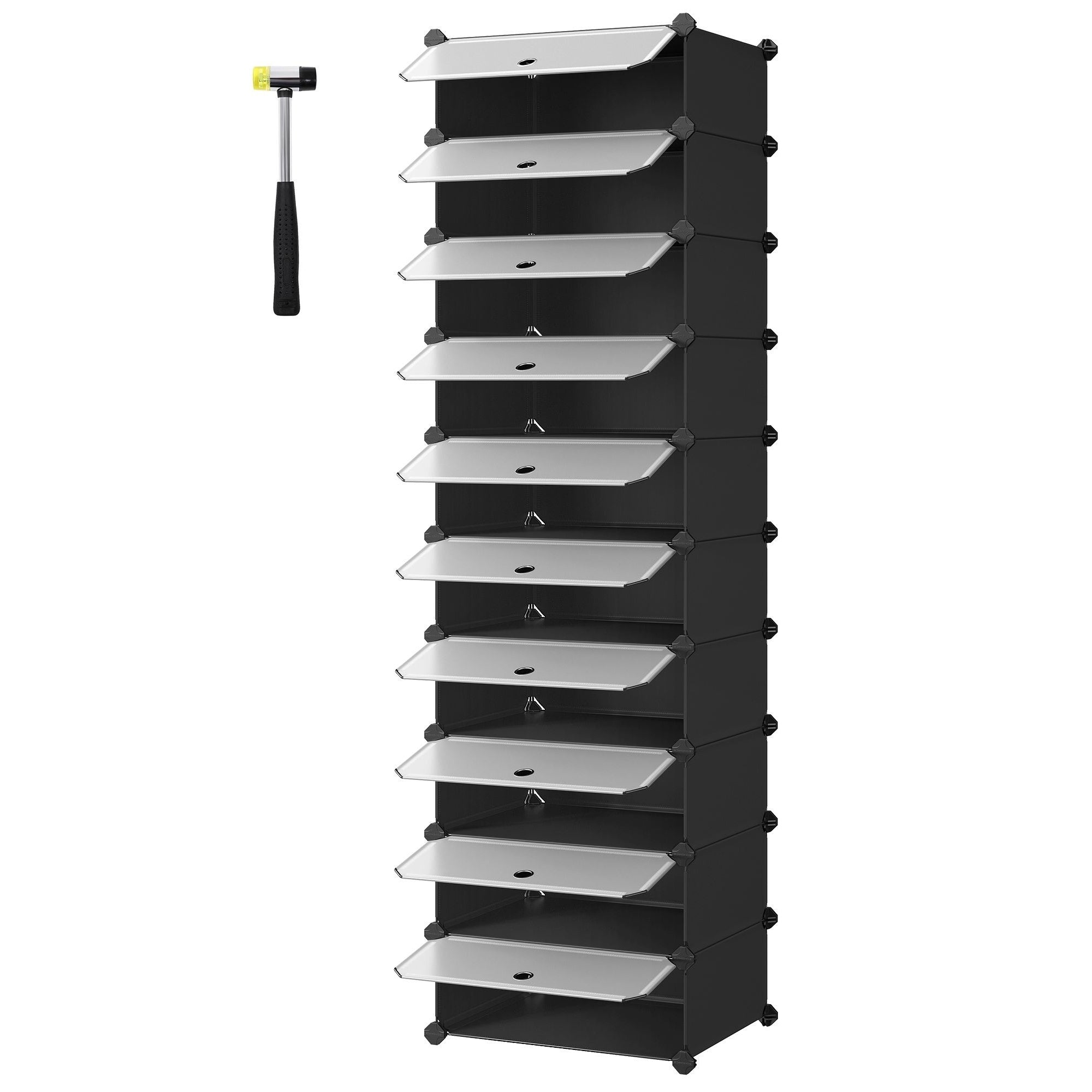 Cipőtároló doboz 10 db moduláris tárolódoboz, fekete 43x31x173cm-8
