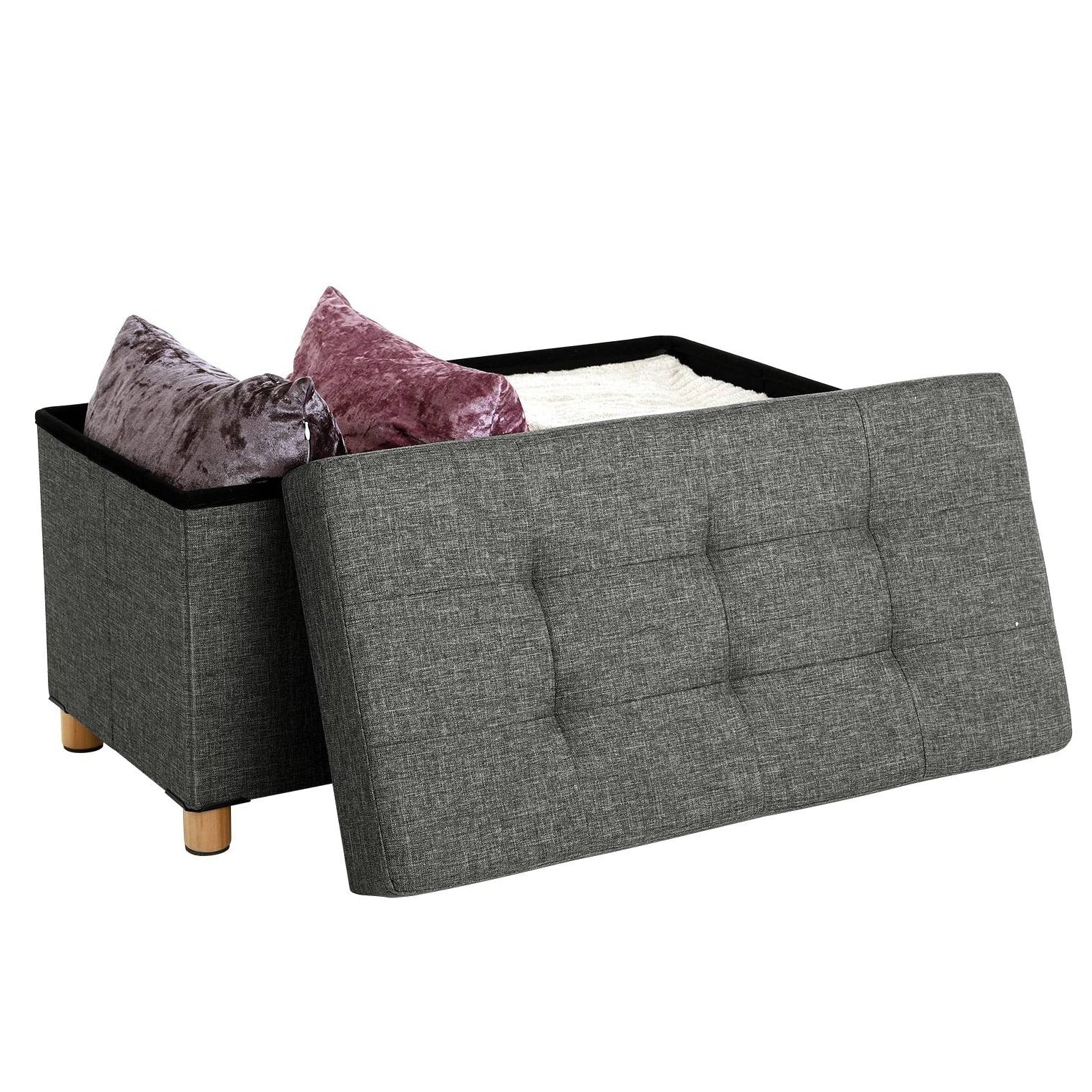 Összecsukható vászon tárolópuff, ottomán, sötétszürke 76x38x38cm-0