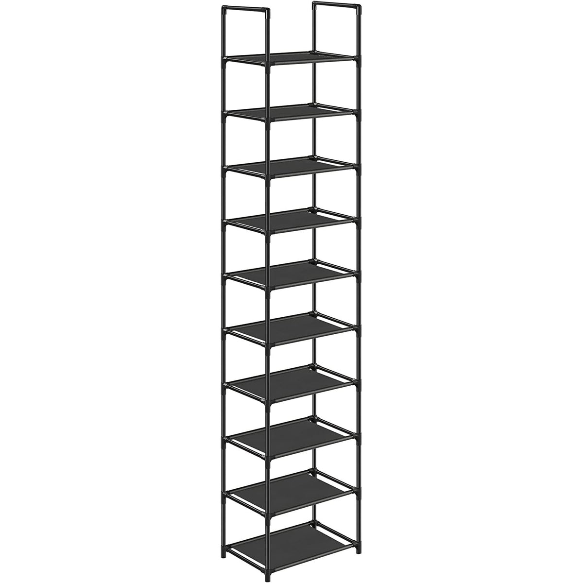 Cipőtartó állvány 10 szintes, fém kerete, szövet polcok, 33 x 33 x 173 cm, fekete-0