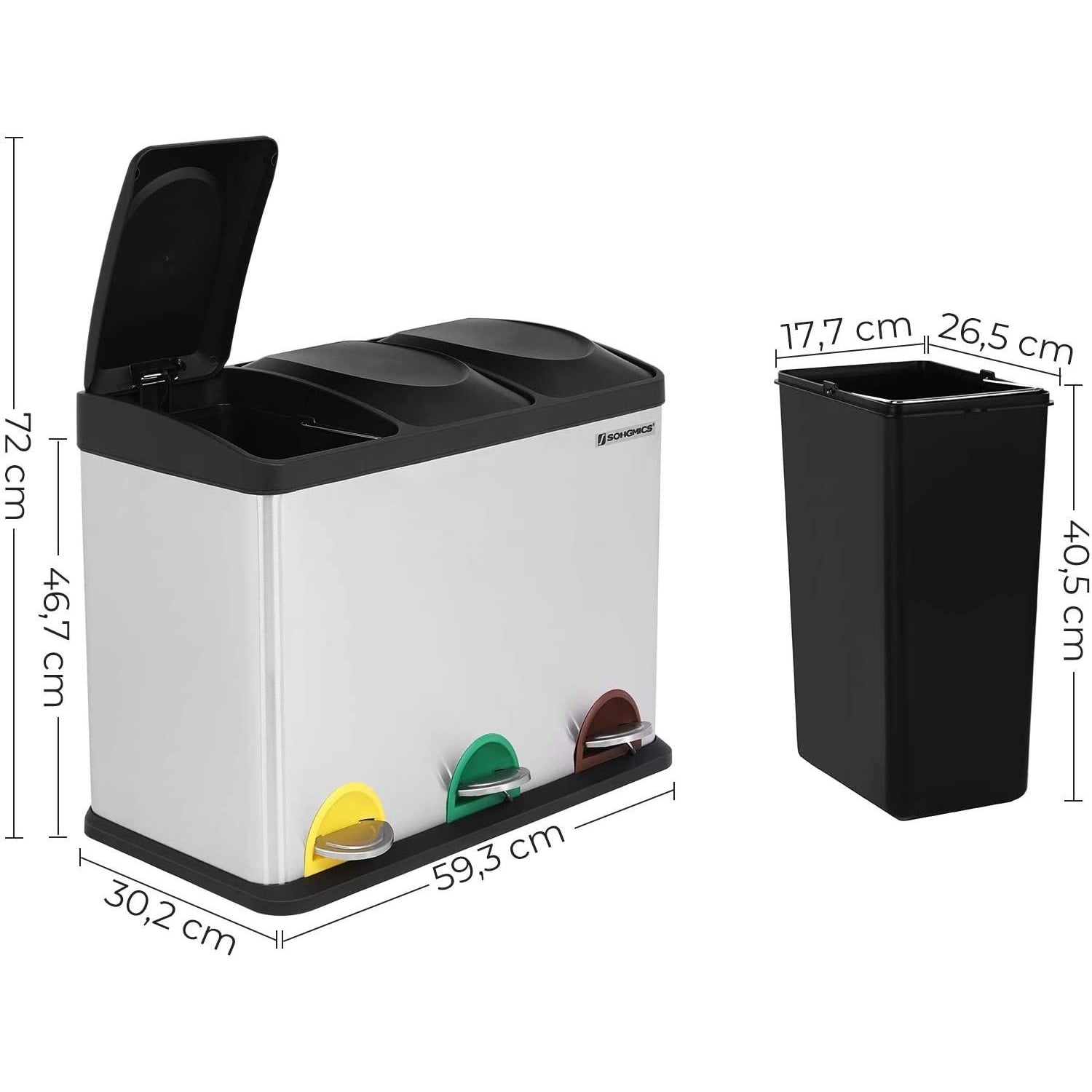 Szelektív szemeteskuka 3x15L, ezüst-2