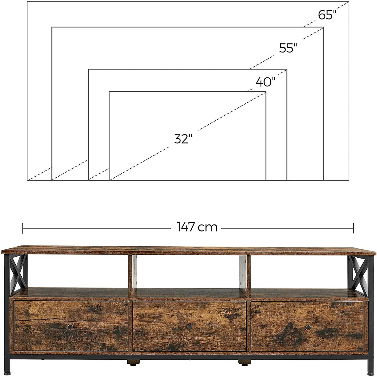 TV szekrény polcokkal és fiókokkal, rusztikus barna 147x40x50cm-3