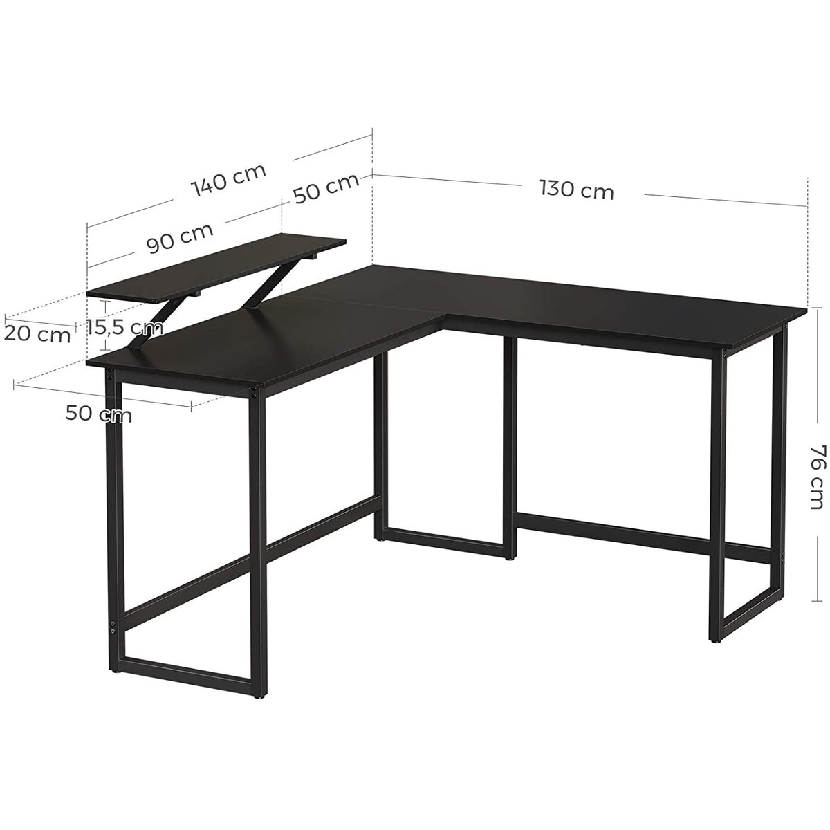 Sarok íróasztal monitor állvánnyal, fekete 140x130x92cm-2