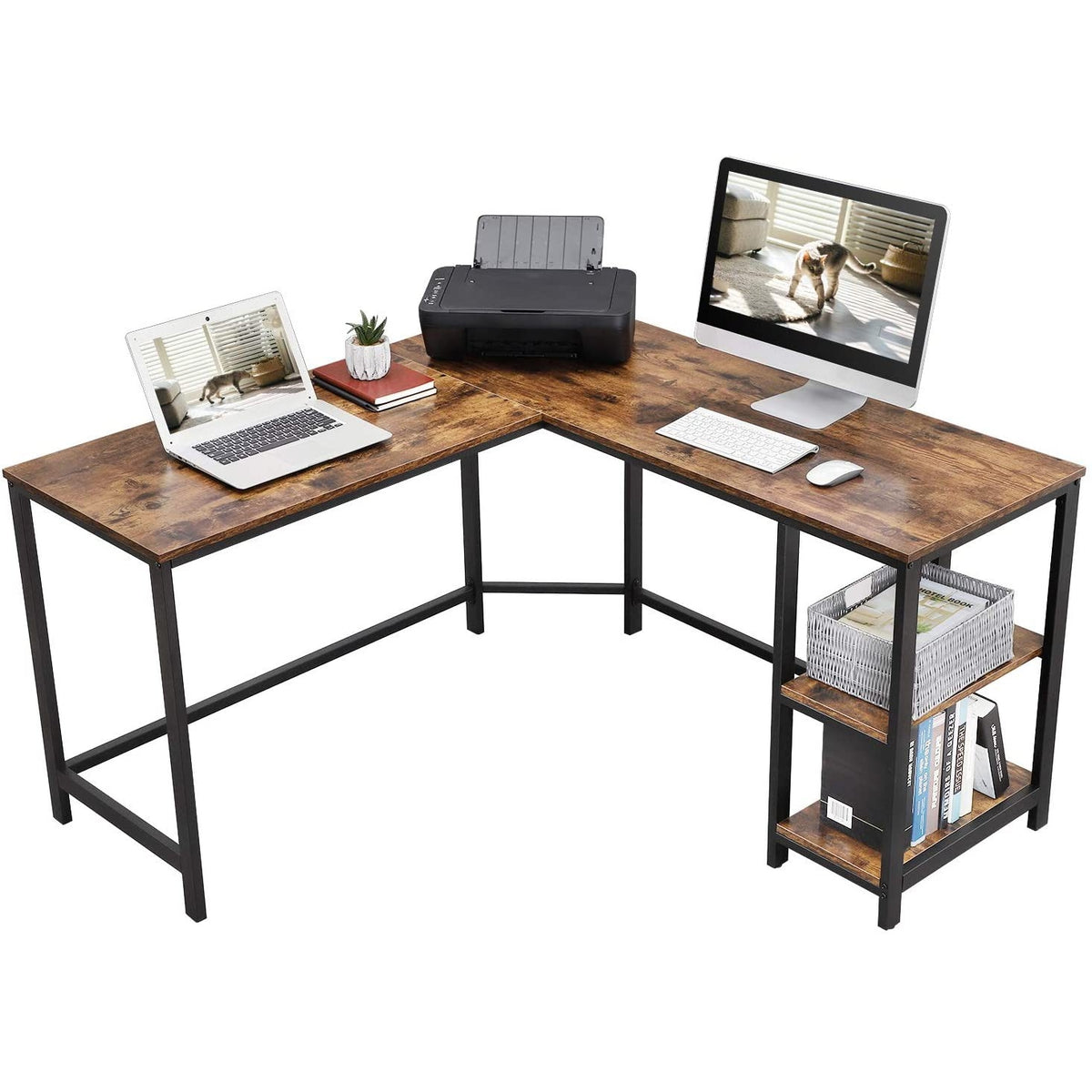 Sarok íróasztal polcokkal, rusztikus barna 138x138x76cm-3