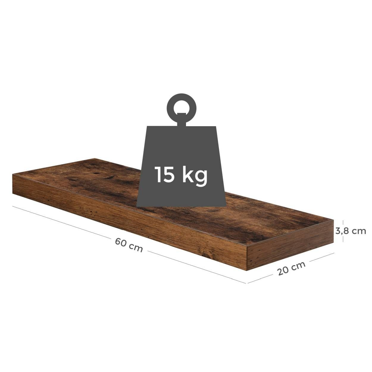 Lebegő fali polc, rusztikus barna 60x20x3cm-2