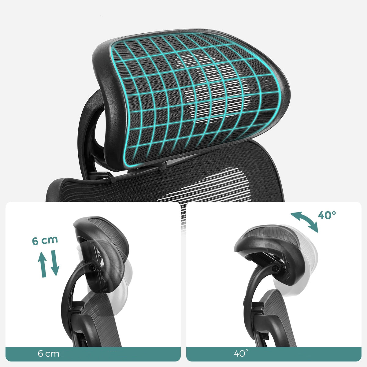Irodai ergonomikus szék, állítható deréktámasszal és fejtámlával, fekete-8