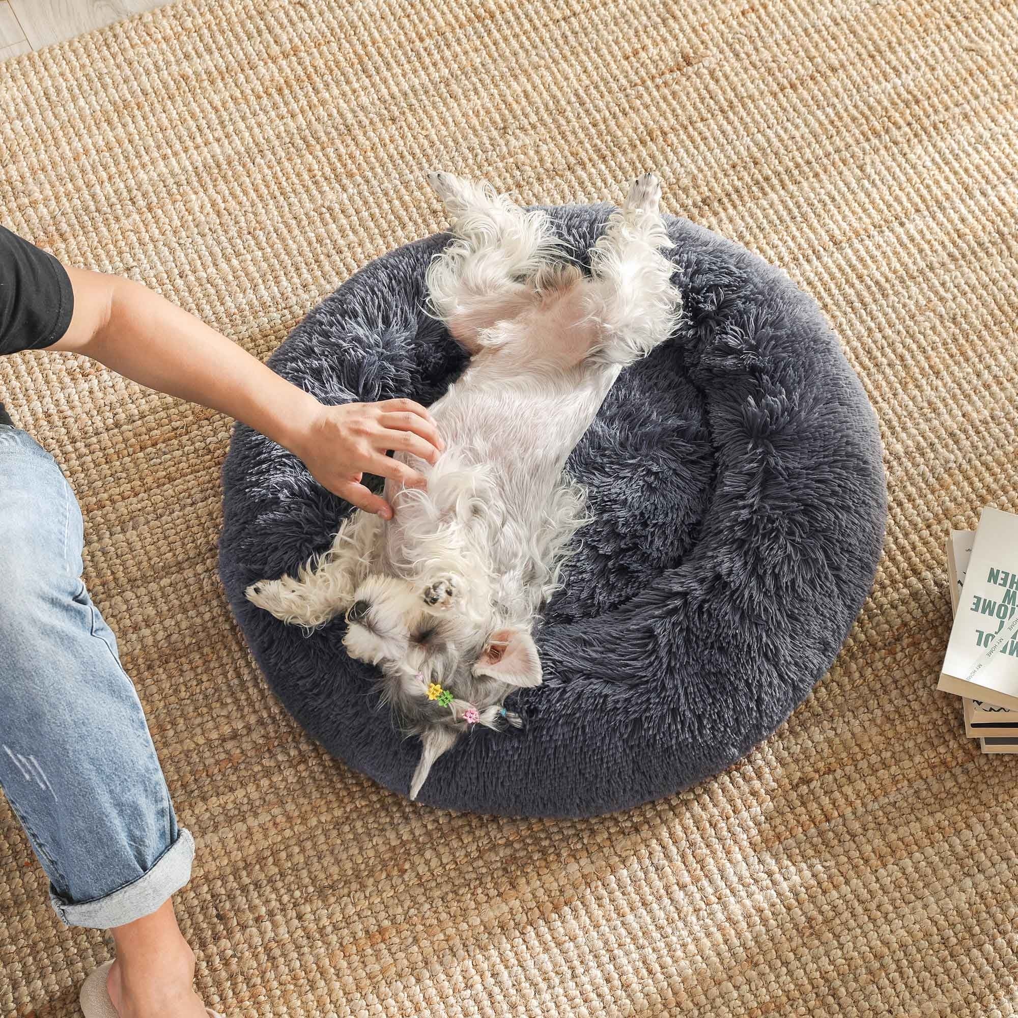 Kutyafekhely bolyhos puha kör alakú, 60 cm, sötétszürke-2