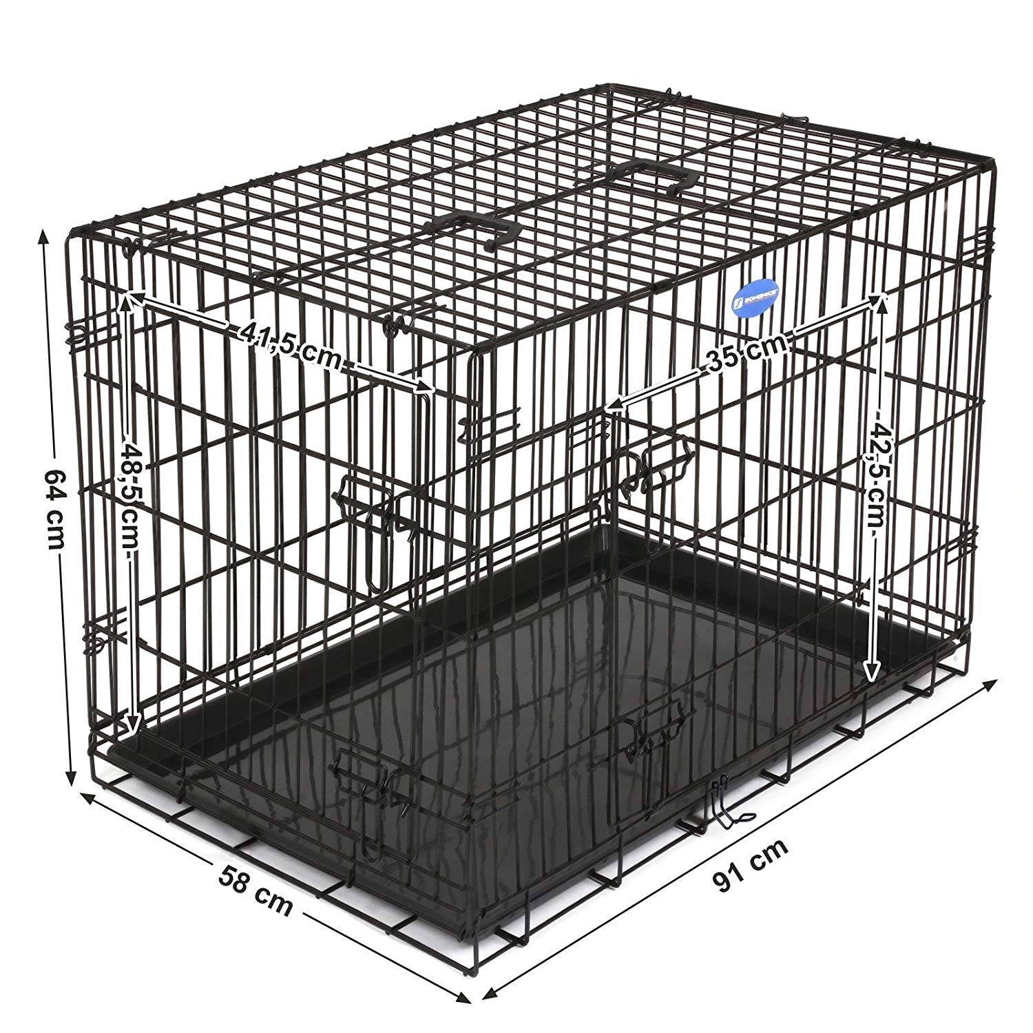 Kutyaketrec, kutyabox két ajtóval L, fekete 92x57x64cm-2