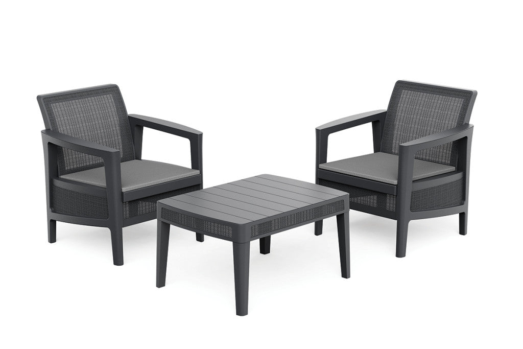 Keter Atlas Linea kerti bútor grafitszínű erkélyszett párnákkal