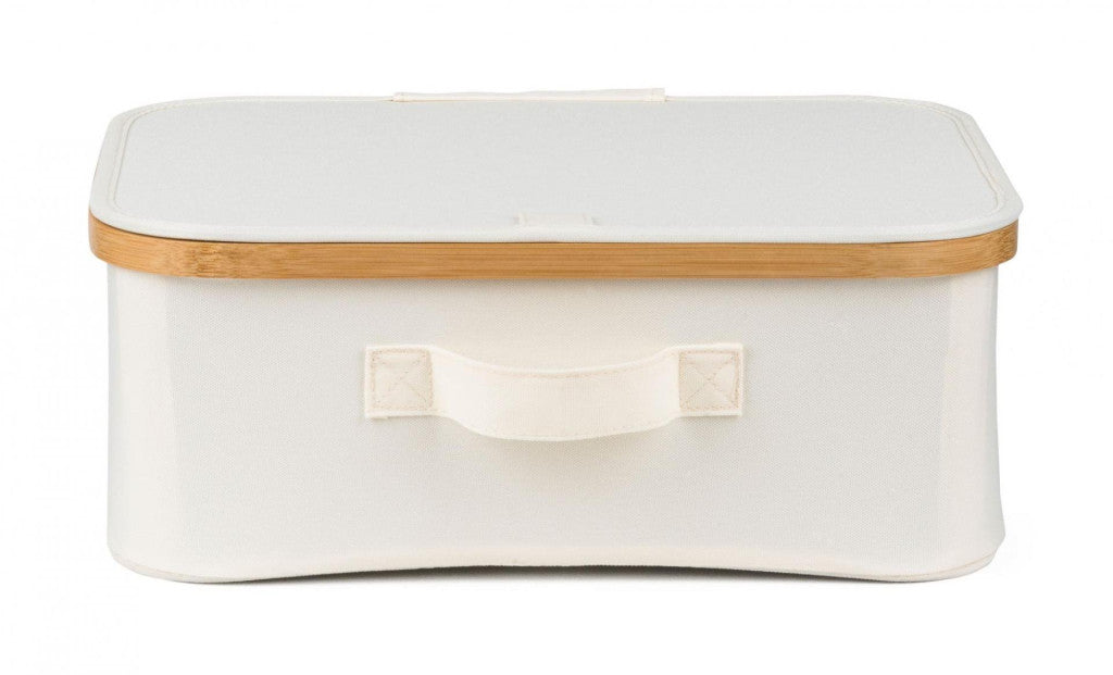 Tárolódoboz G21 40 x 30 x 15 cm, bambusz fedéllel, bézs