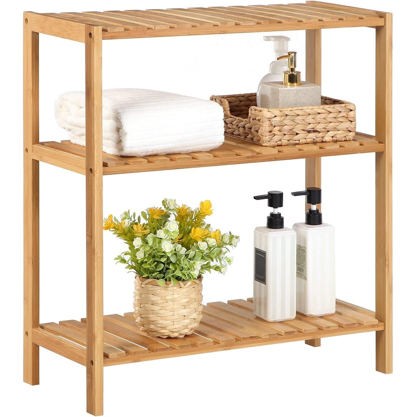 Bambusz polc fürdőszobába, konyhába, 3 szintes 59x26x66cm-0