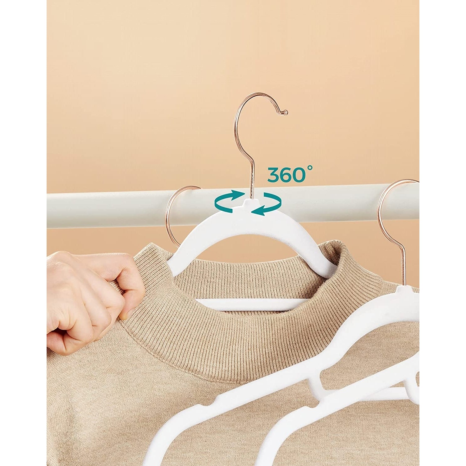 Bársony vállfa, csúszásmentes ruhaakasztó 50 db, fehér, rozé arany-6