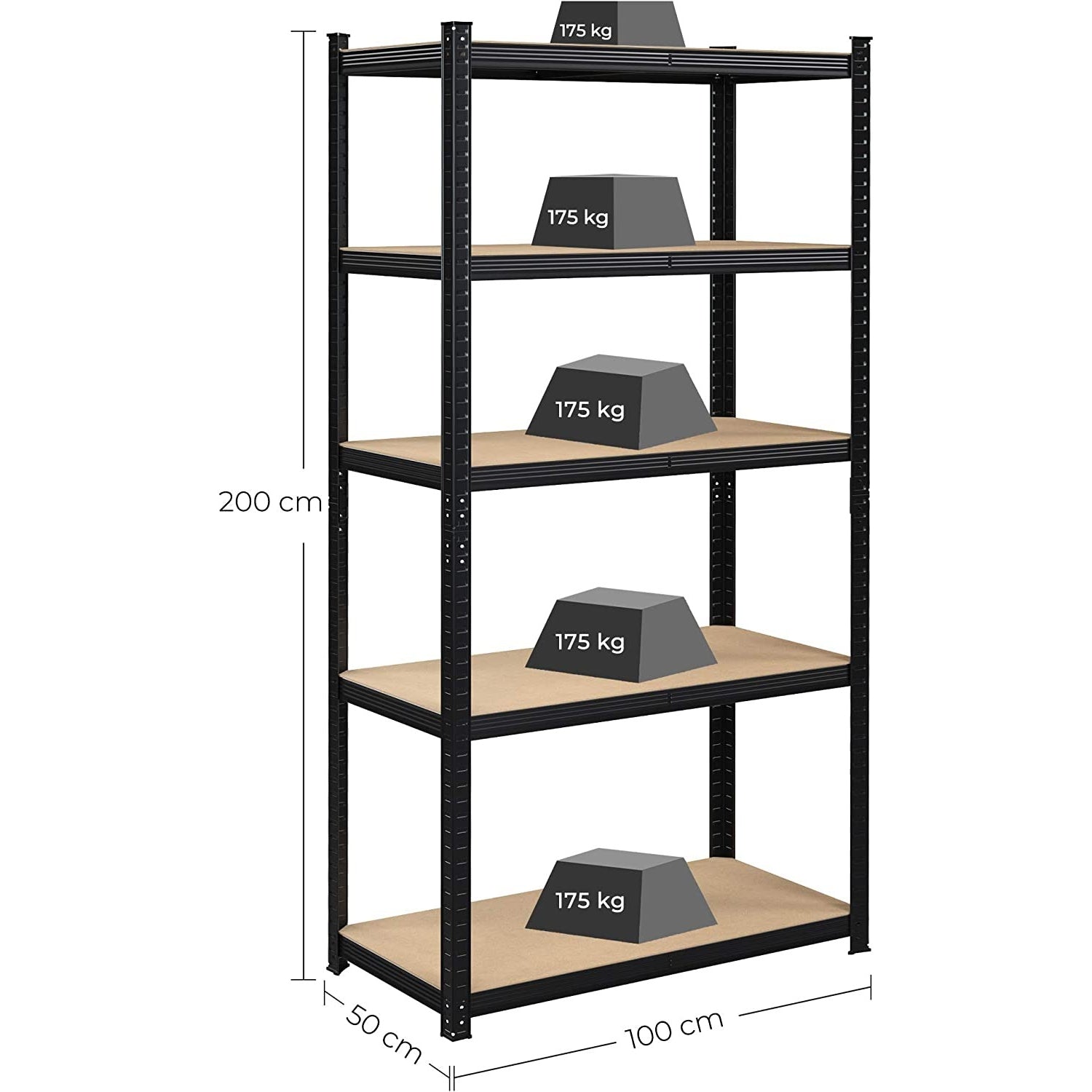 Polcos állvány, 120kg polconkénti teherbírással, fekete 200x100x50cm-2