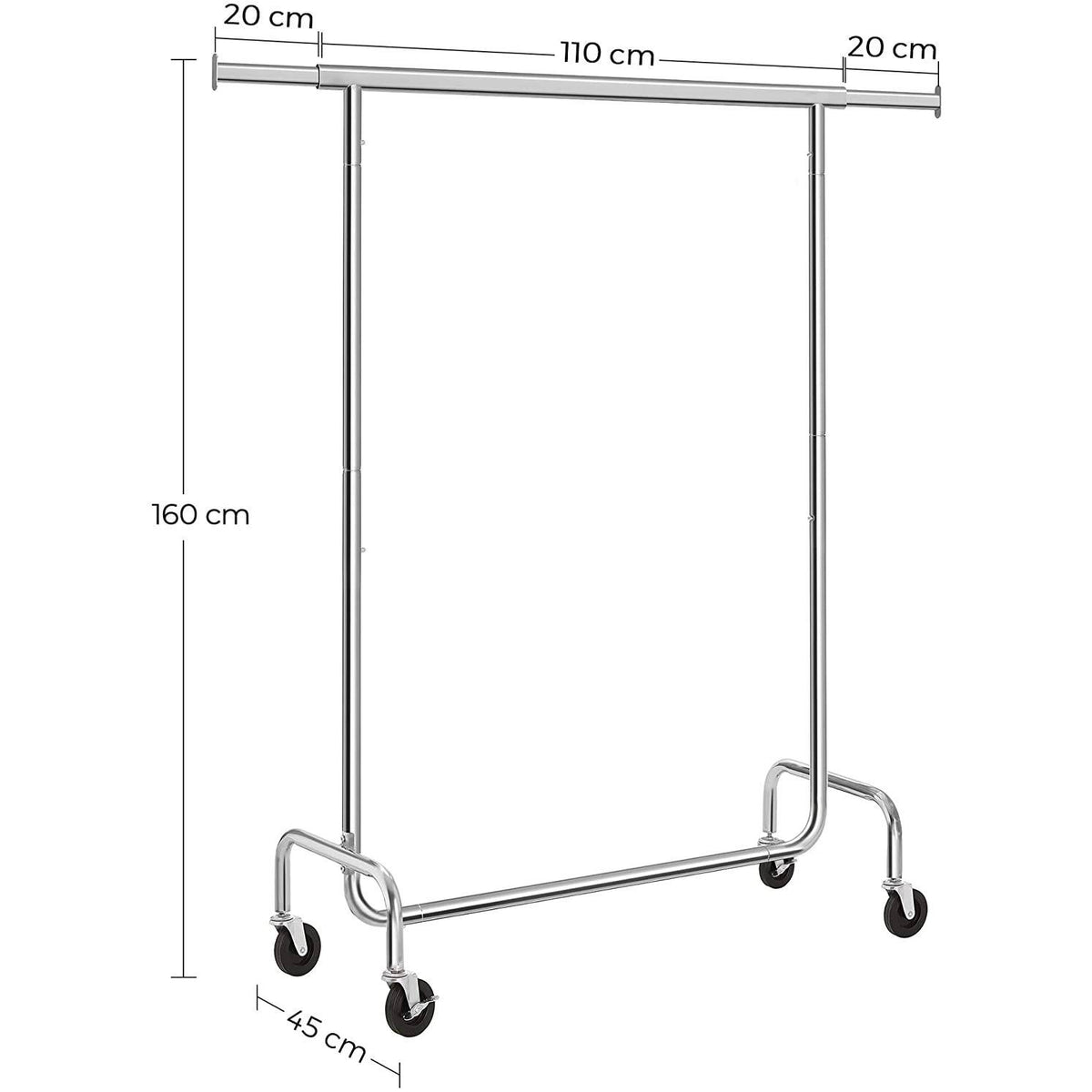 Gurulós ruhaállvány, ezüst 110-150x45x160cm-2