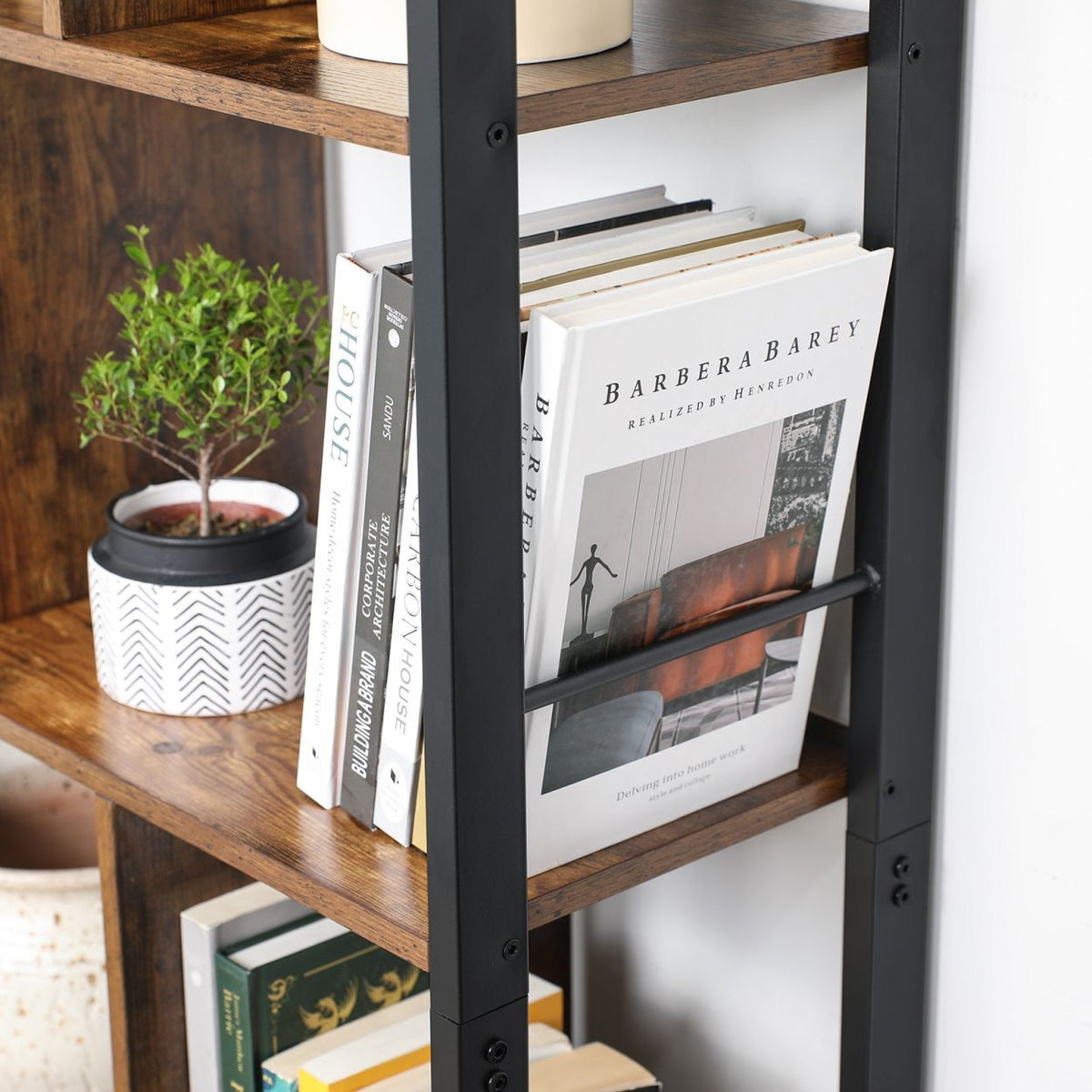 Könyvespolc elválasztókkal, tárolópolc, rusztikus barna 154x74x30cm-8