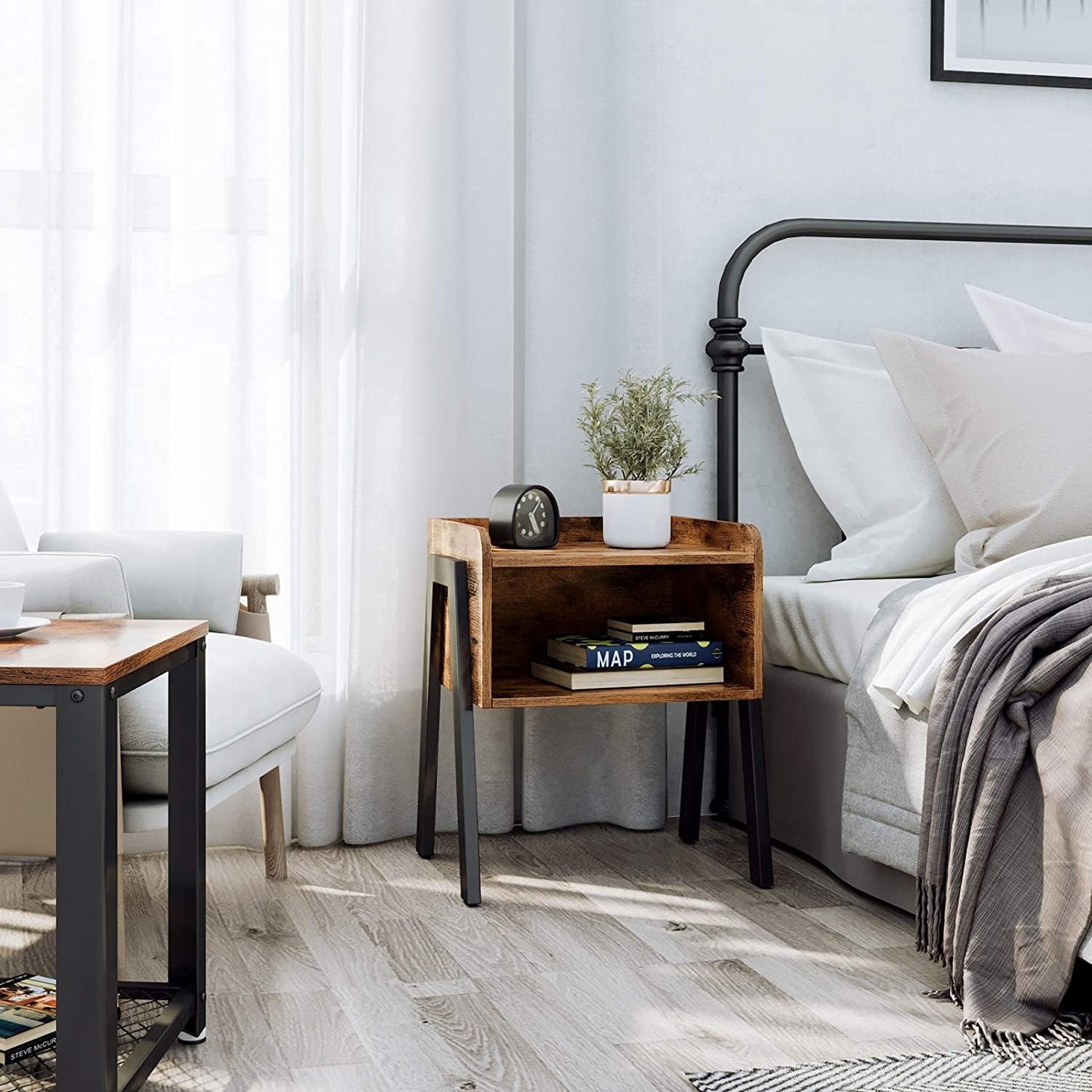 Éjjeliszekrény nyitott polccal, rusztikus barna 46x35x51cm-5