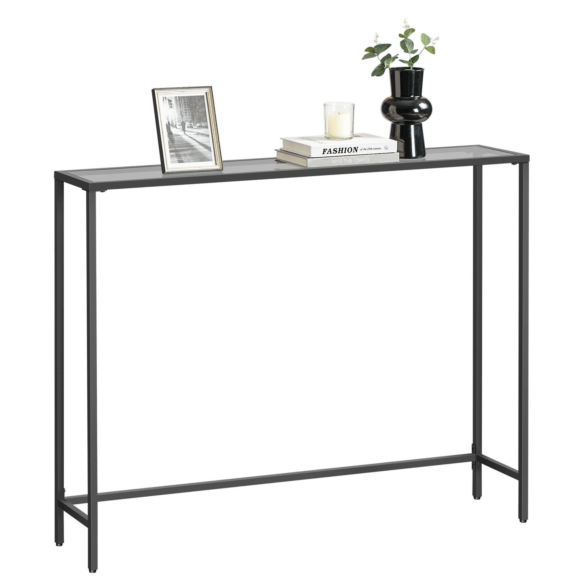 Konzolasztal edzett üveglappal, fekete 100x20x80cm-0