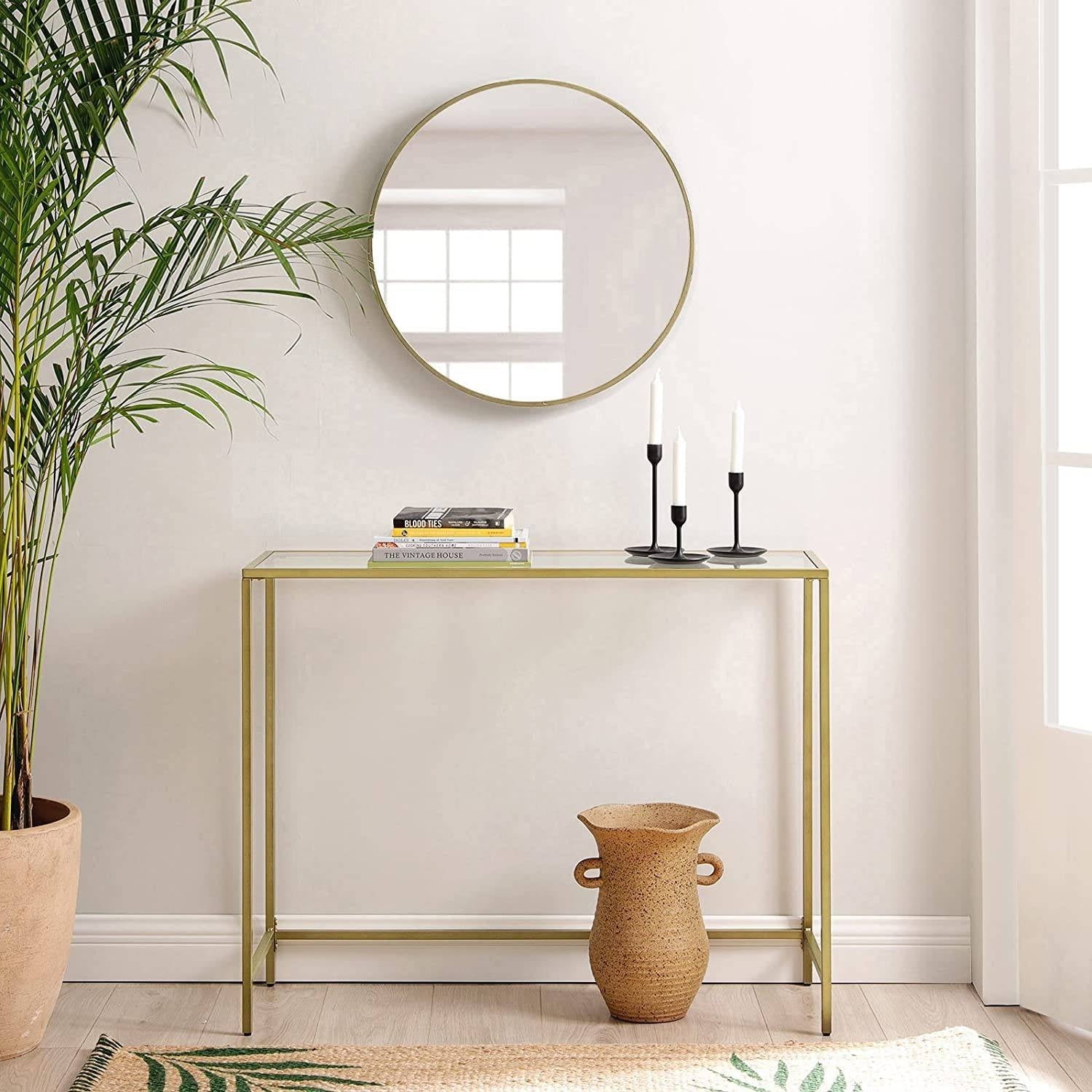 Konzolasztal fém vázzal edzett üveglappal, arany 100x35x80cm-1
