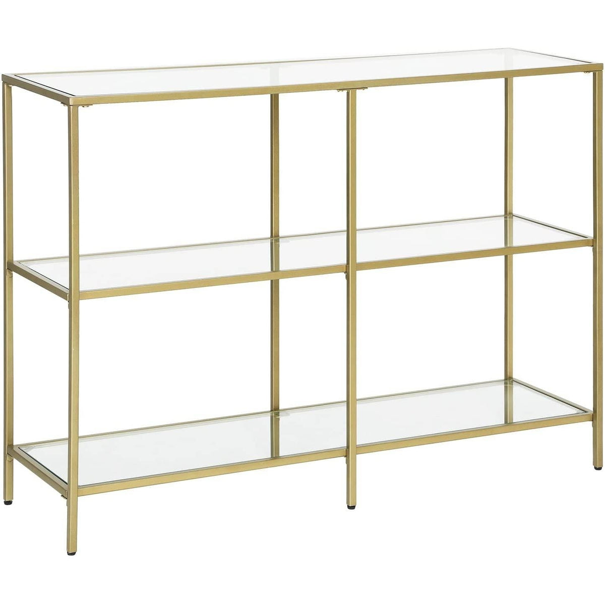 Konzolasztal polcokkal edzett üveglappal, arany 100x30x73cm-0