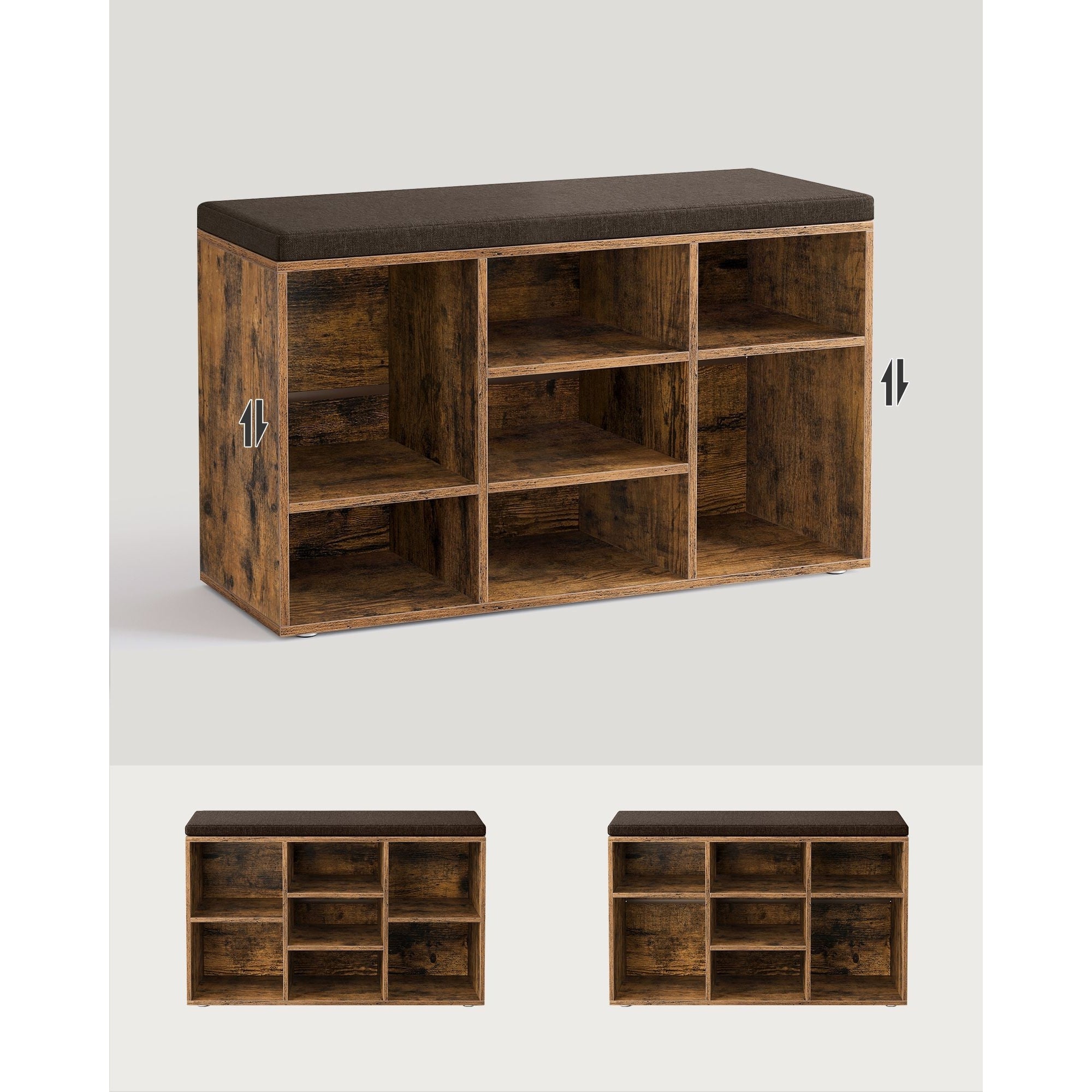 Cipőtároló pad, párnázott ülőfelülettel, rusztikus barna 78x30x48cm-3