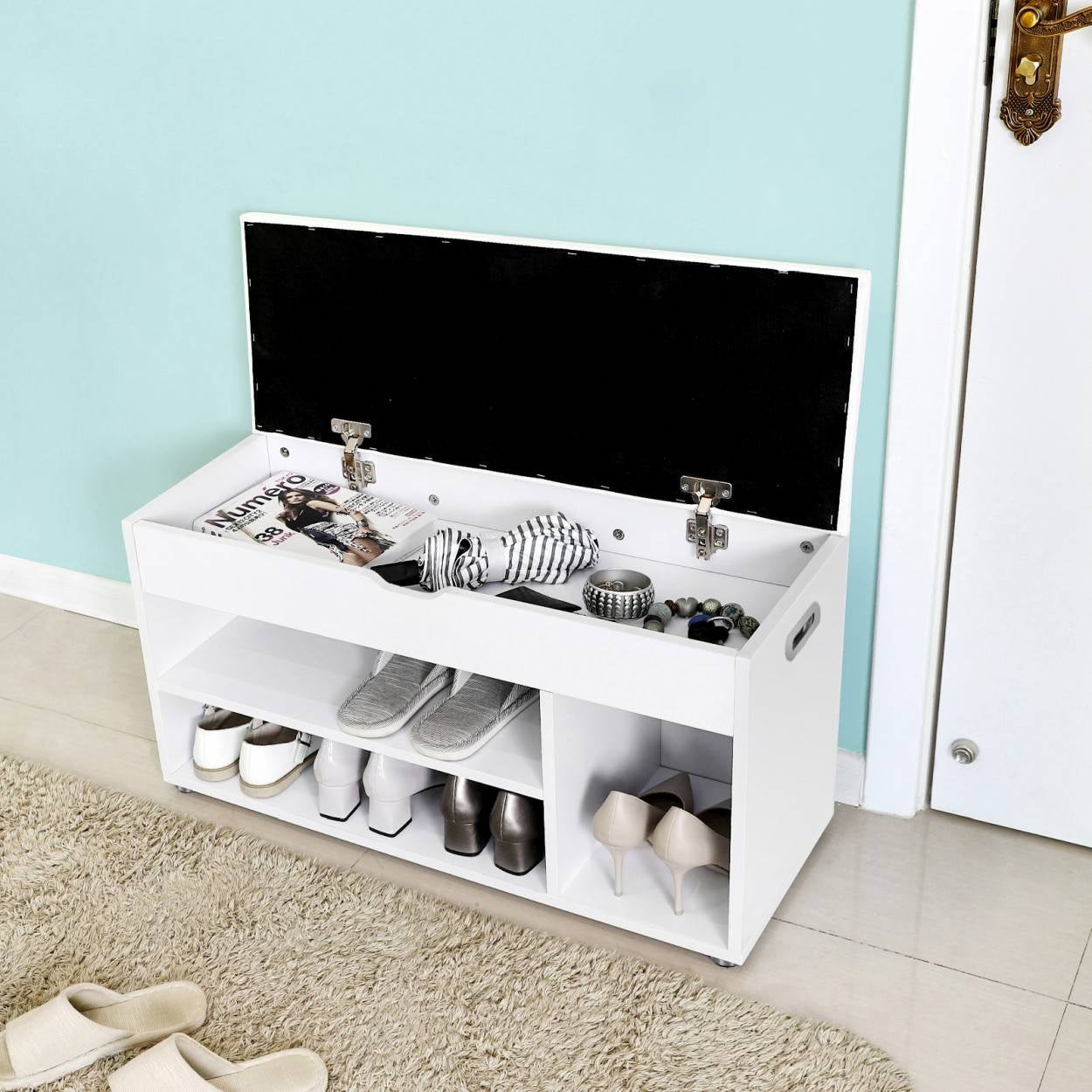 Cipőtároló pad, párnázott ülőfelülettel, fehér 80x44x30cm-9