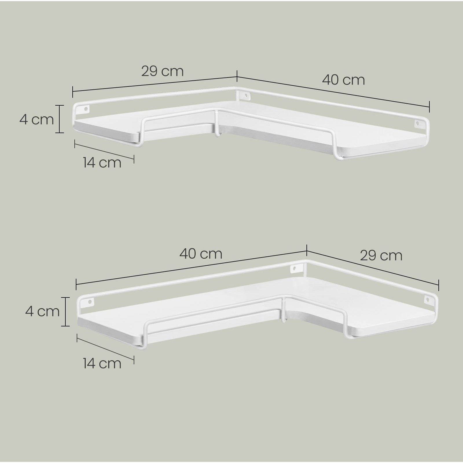 2 darabos sarok fali polc, fehér 40x29x4cm-2
