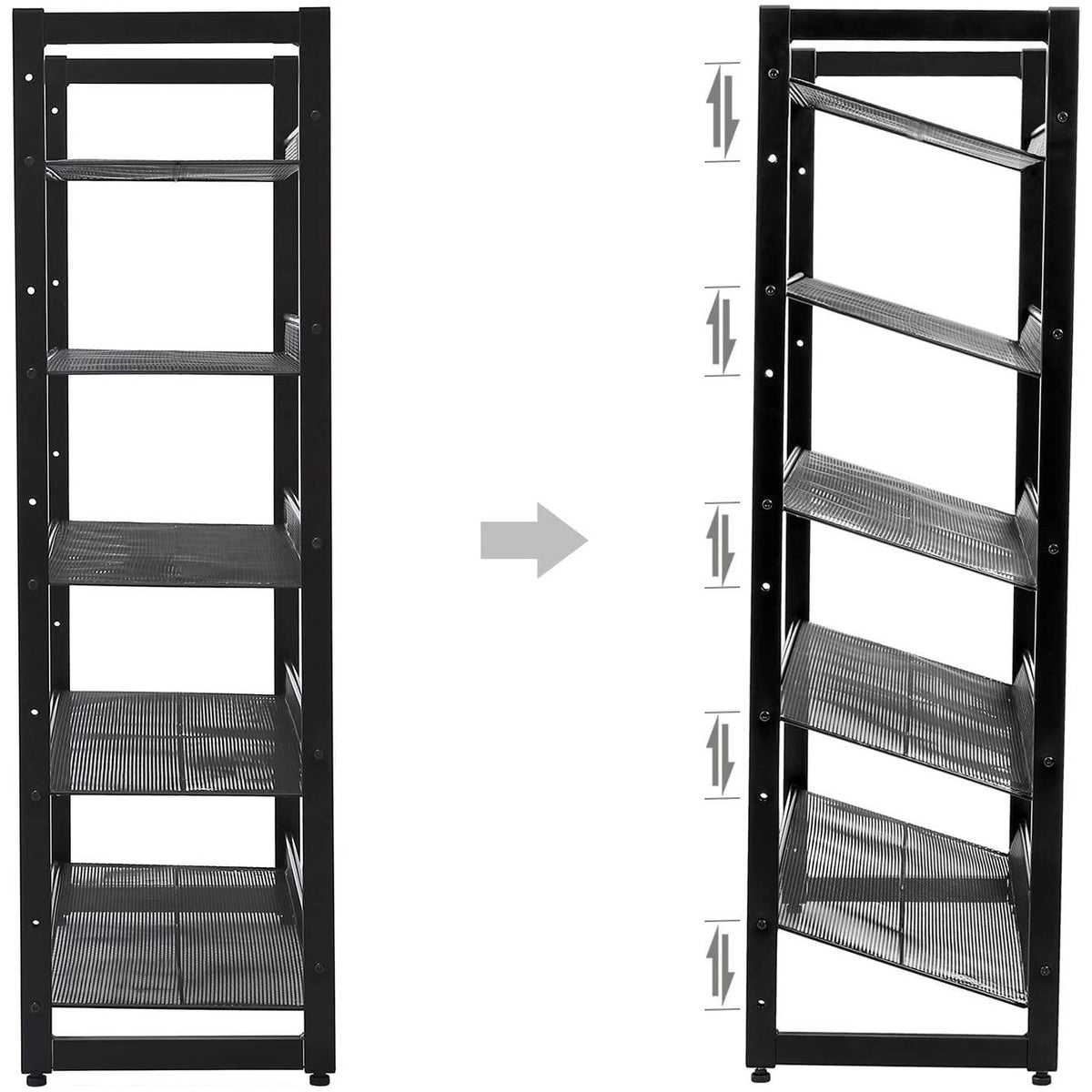 Cipőtartó polc 5 szintes fém háló polcokkal, fekete 74x30x104cm-4