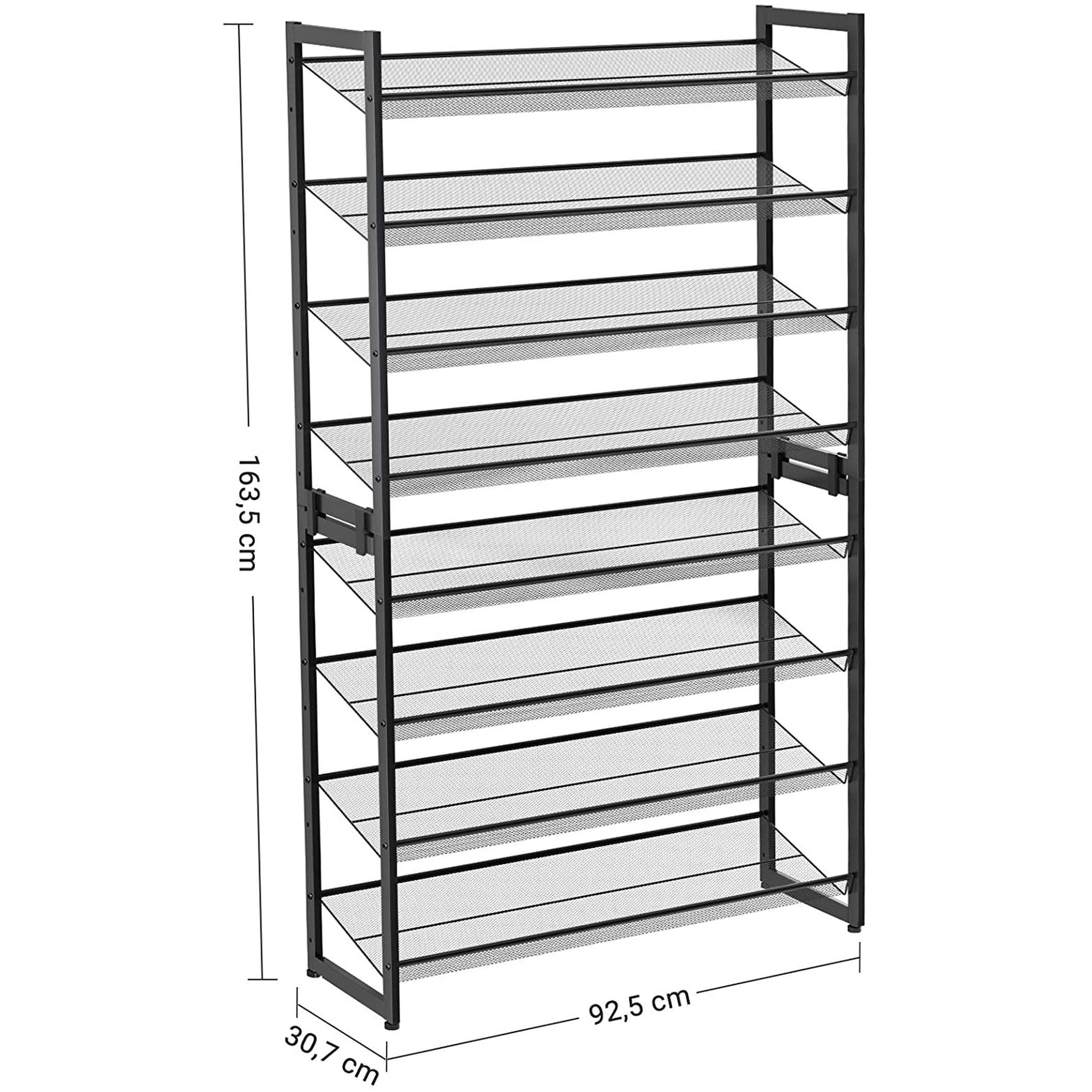 Cipőtartó polc 2x4 szintes fém háló polcokkal, fekete 92x30x163cm-2