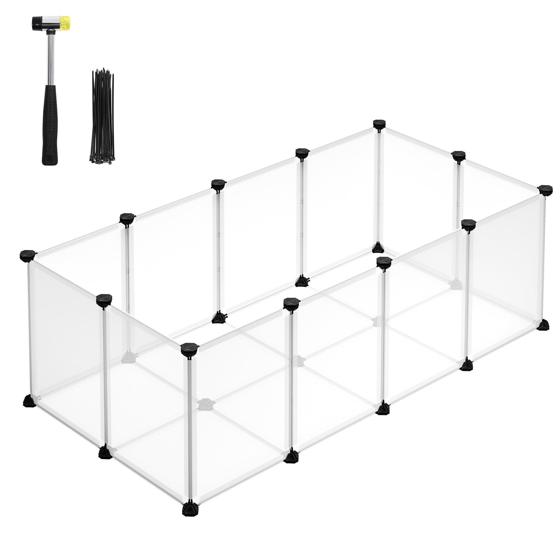 Ketrec háziállatoknak műanyag átlátszó elemekkel, fehér 125x63x42cm-0