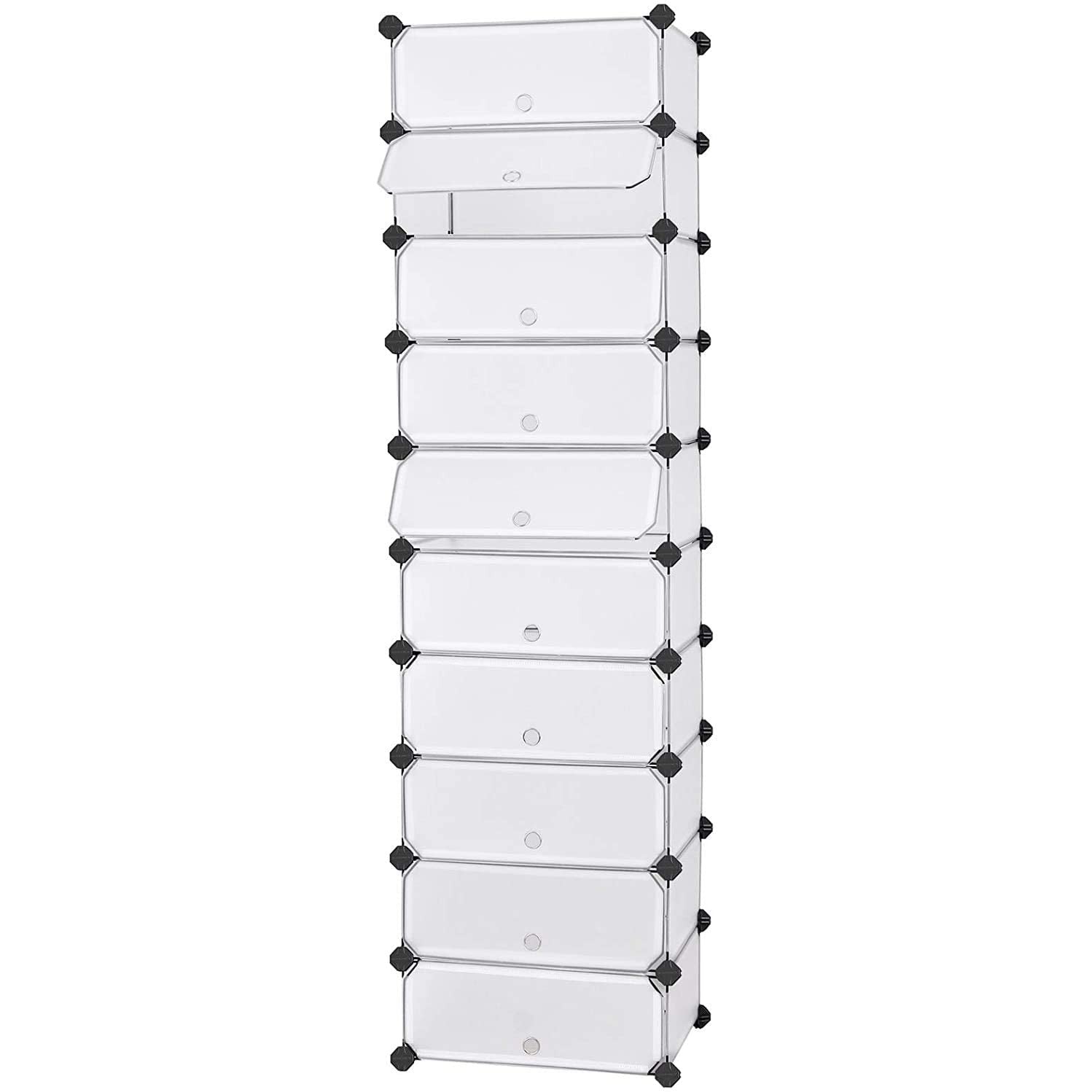 Cipőtároló doboz 10 db moduláris tárolódoboz, fehér 43x31x173cm-0