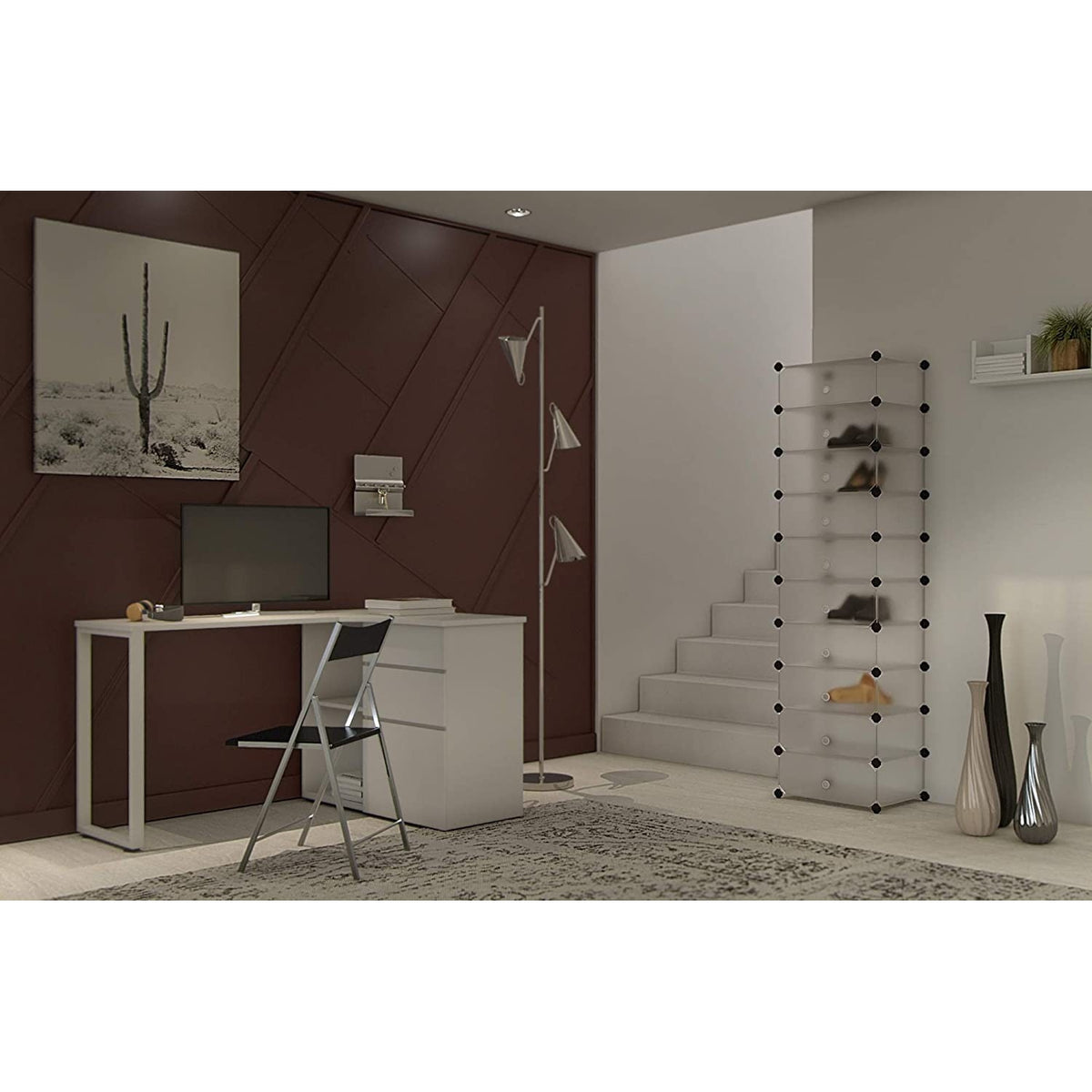 Cipőtároló doboz 10 db moduláris tárolódoboz, fehér 43x31x173cm-7