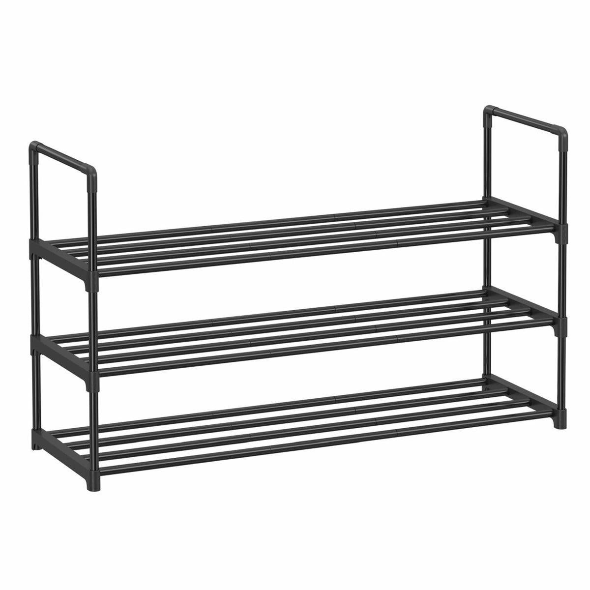 Cipőtartó polc 3 szintes fém vázzal, fekete 92x30x55cm-0
