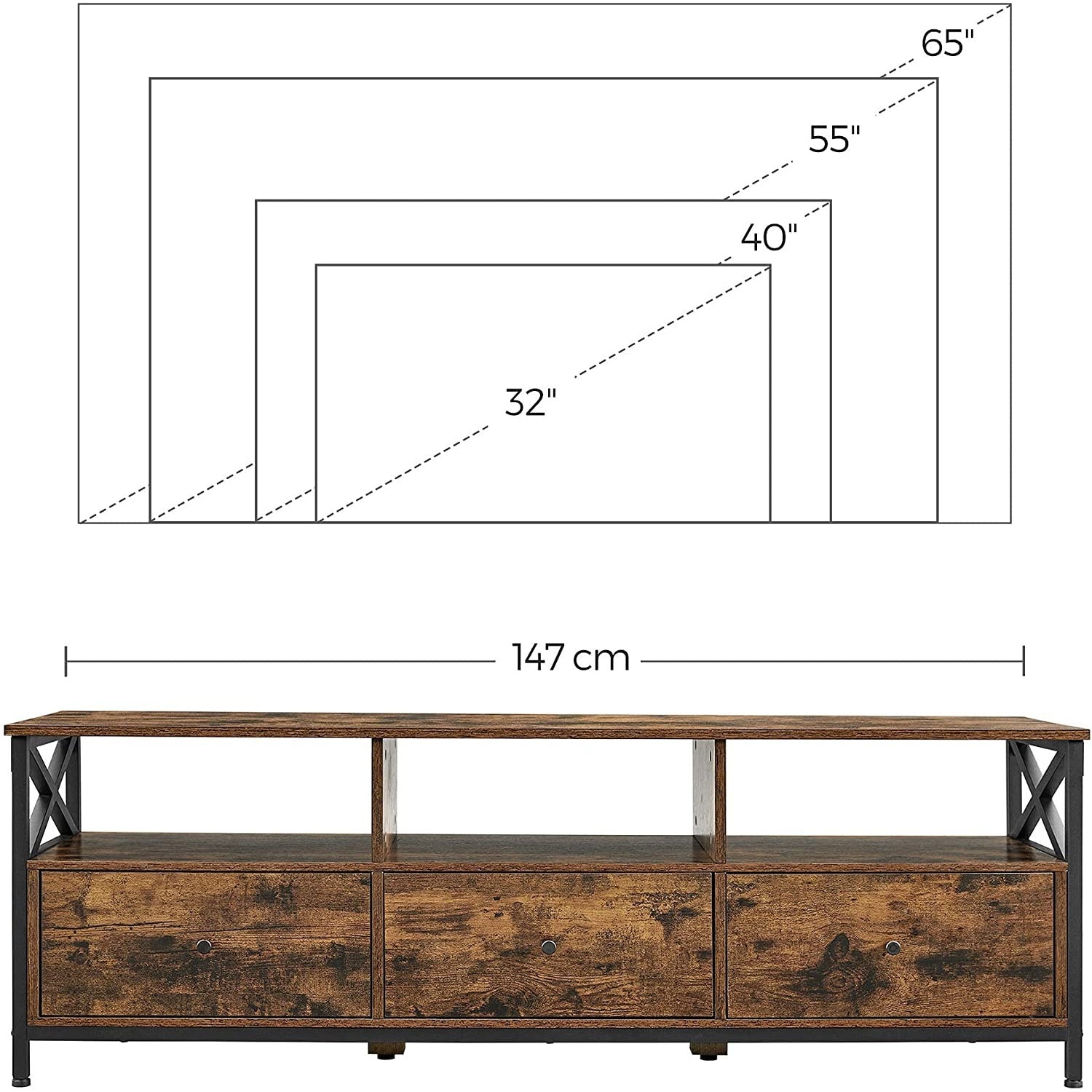TV szekrény polcokkal és fiókokkal, rusztikus barna 147x40x50cm-3