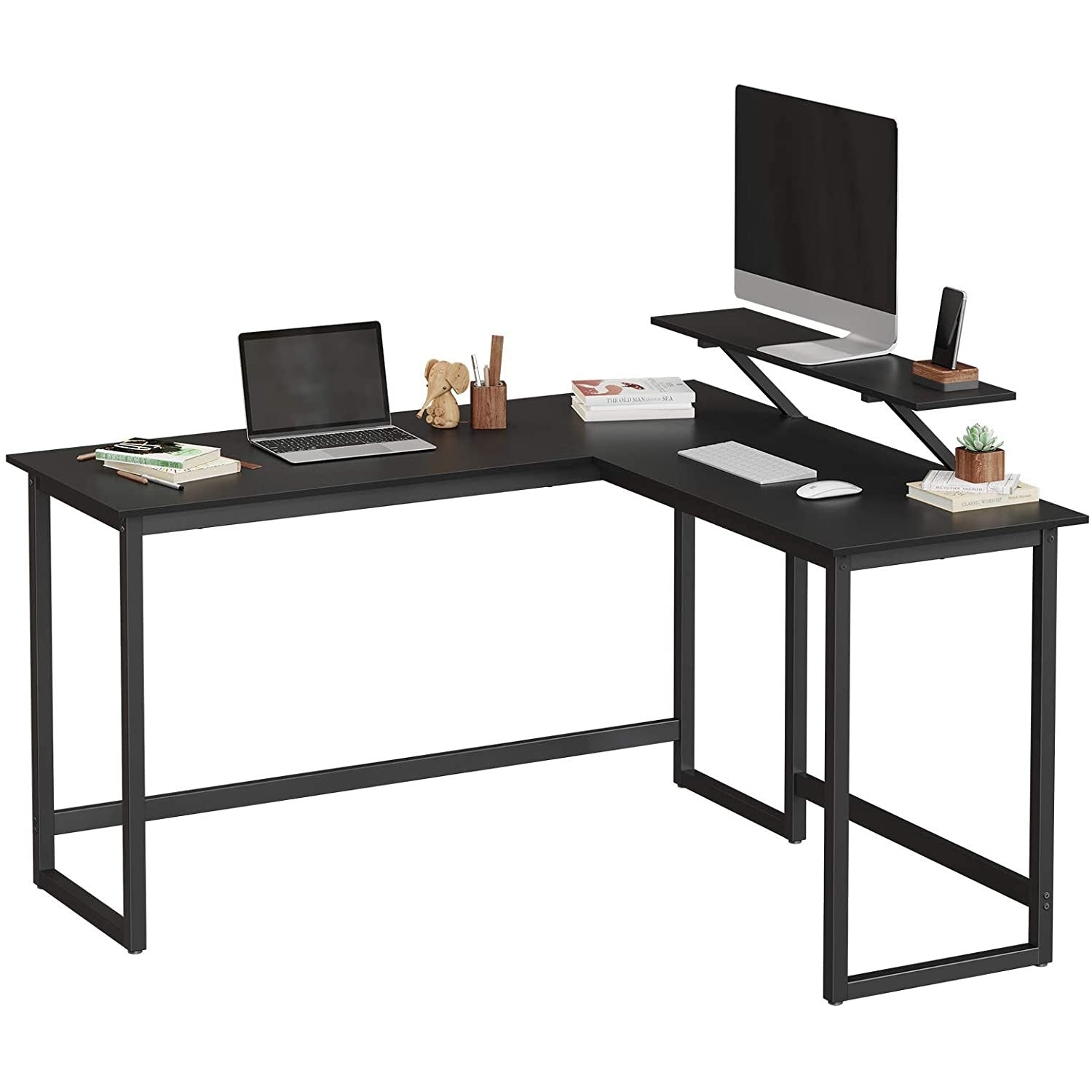 Sarok íróasztal monitor állvánnyal, fekete 140x130x92cm-0