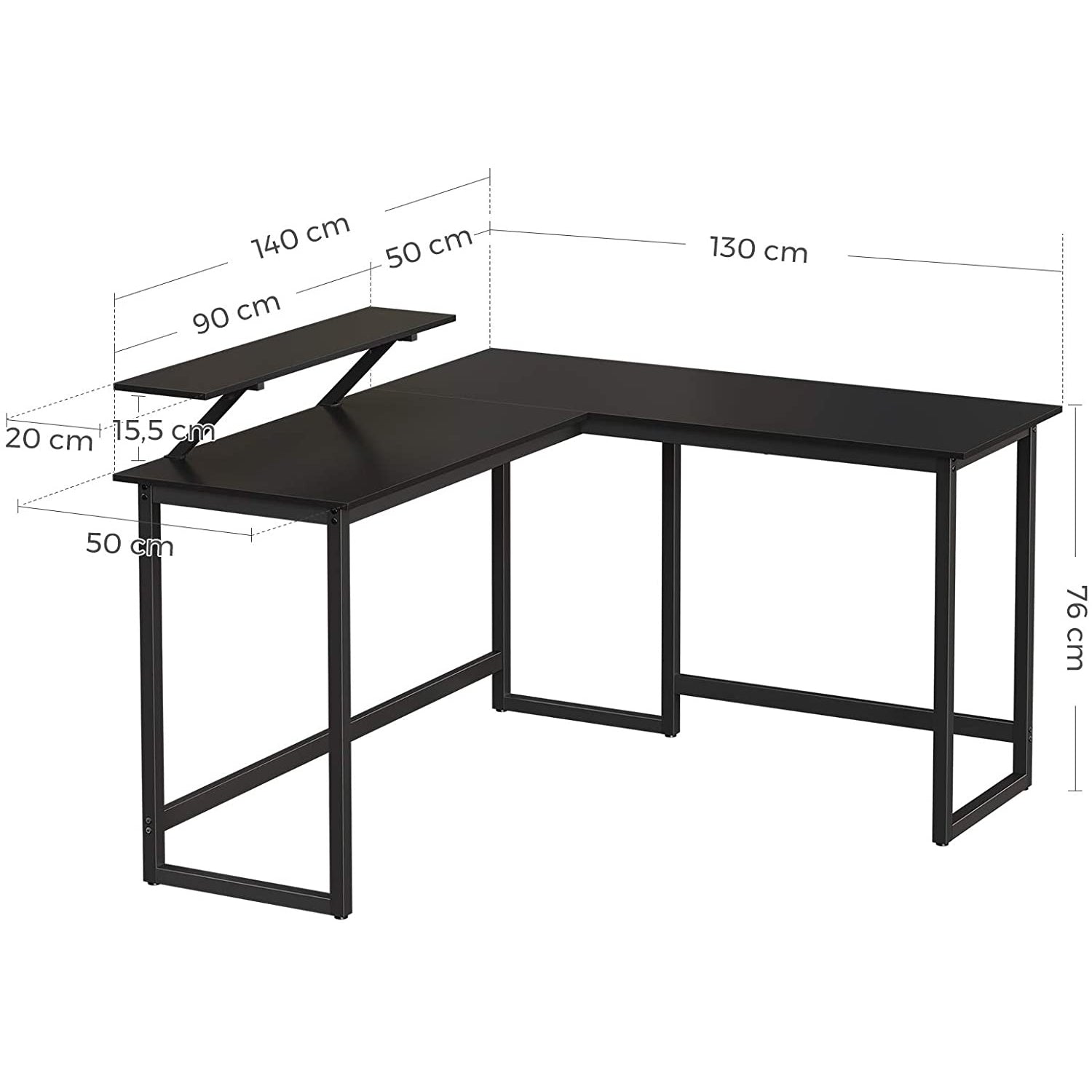 Sarok íróasztal monitor állvánnyal, fekete 140x130x92cm-2