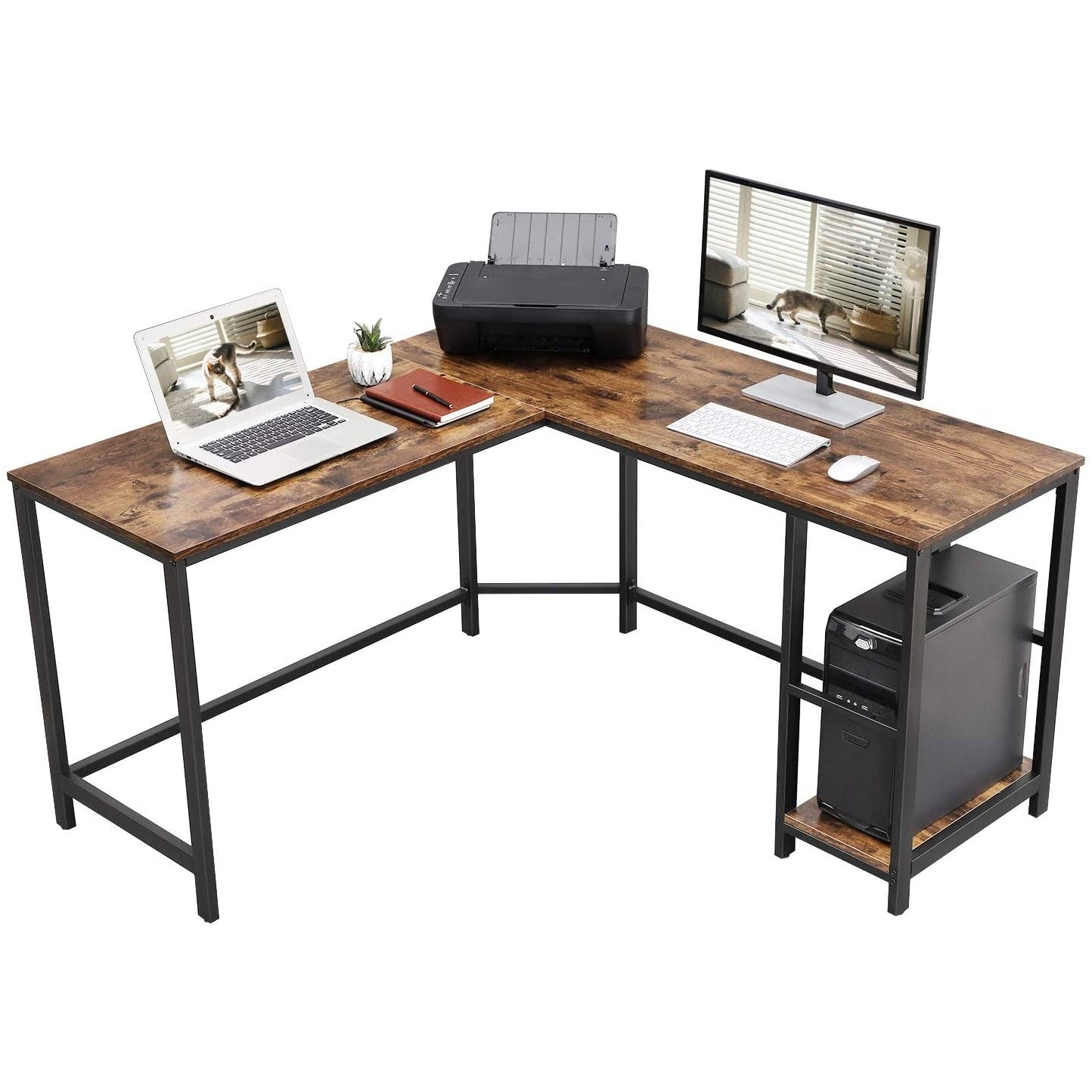 Sarok íróasztal polcokkal, rusztikus barna 138x138x76cm-0