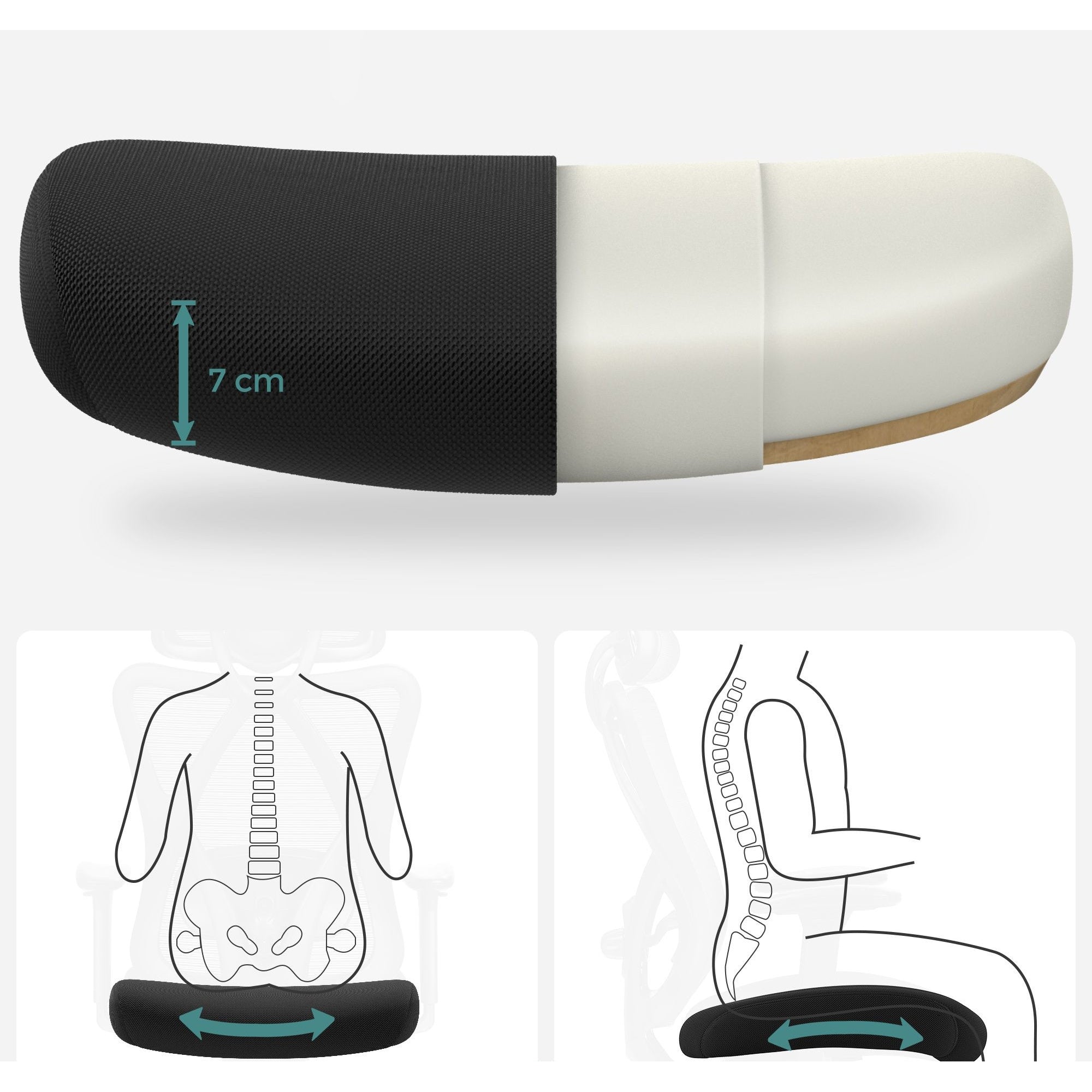 Irodai ergonomikus szék, állítható deréktámasszal és fejtámlával, fekete-3
