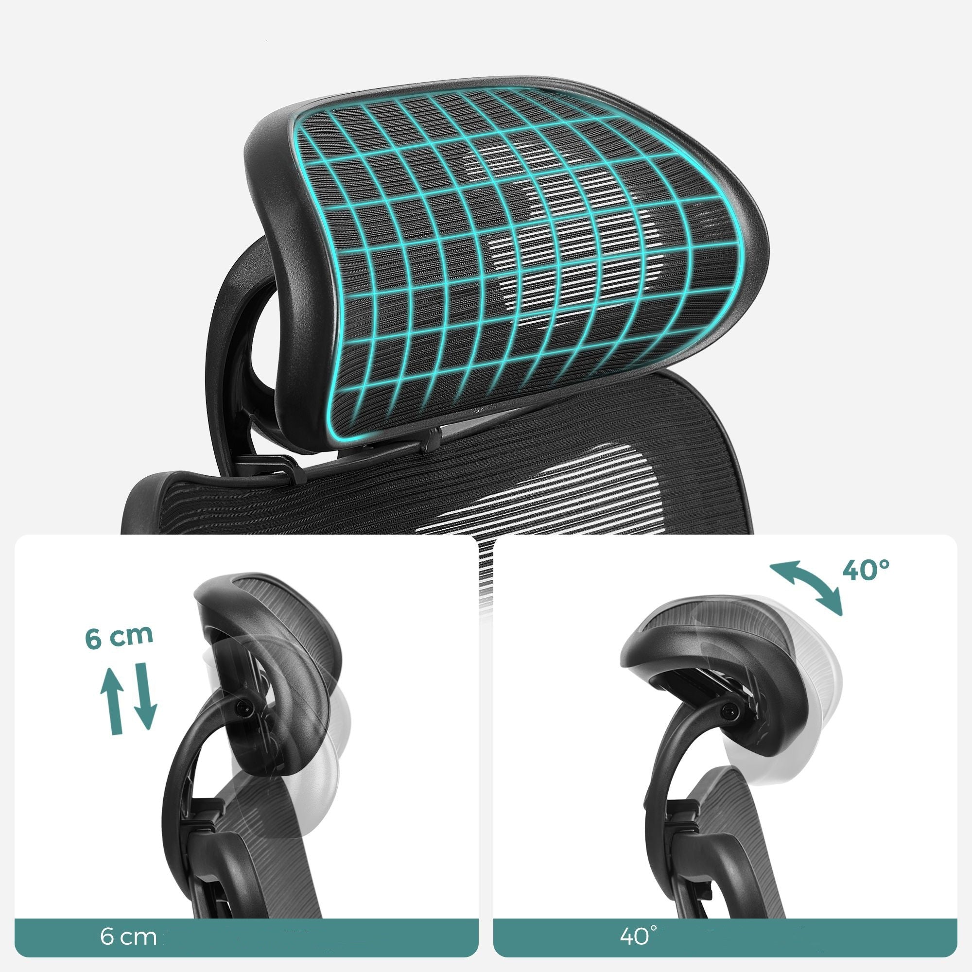 Irodai ergonomikus szék, állítható deréktámasszal és fejtámlával, fekete-8