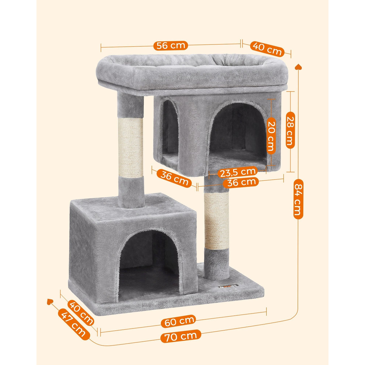 Macska kaparófa, két cicaházzal, szürke 84x60x40cm-2